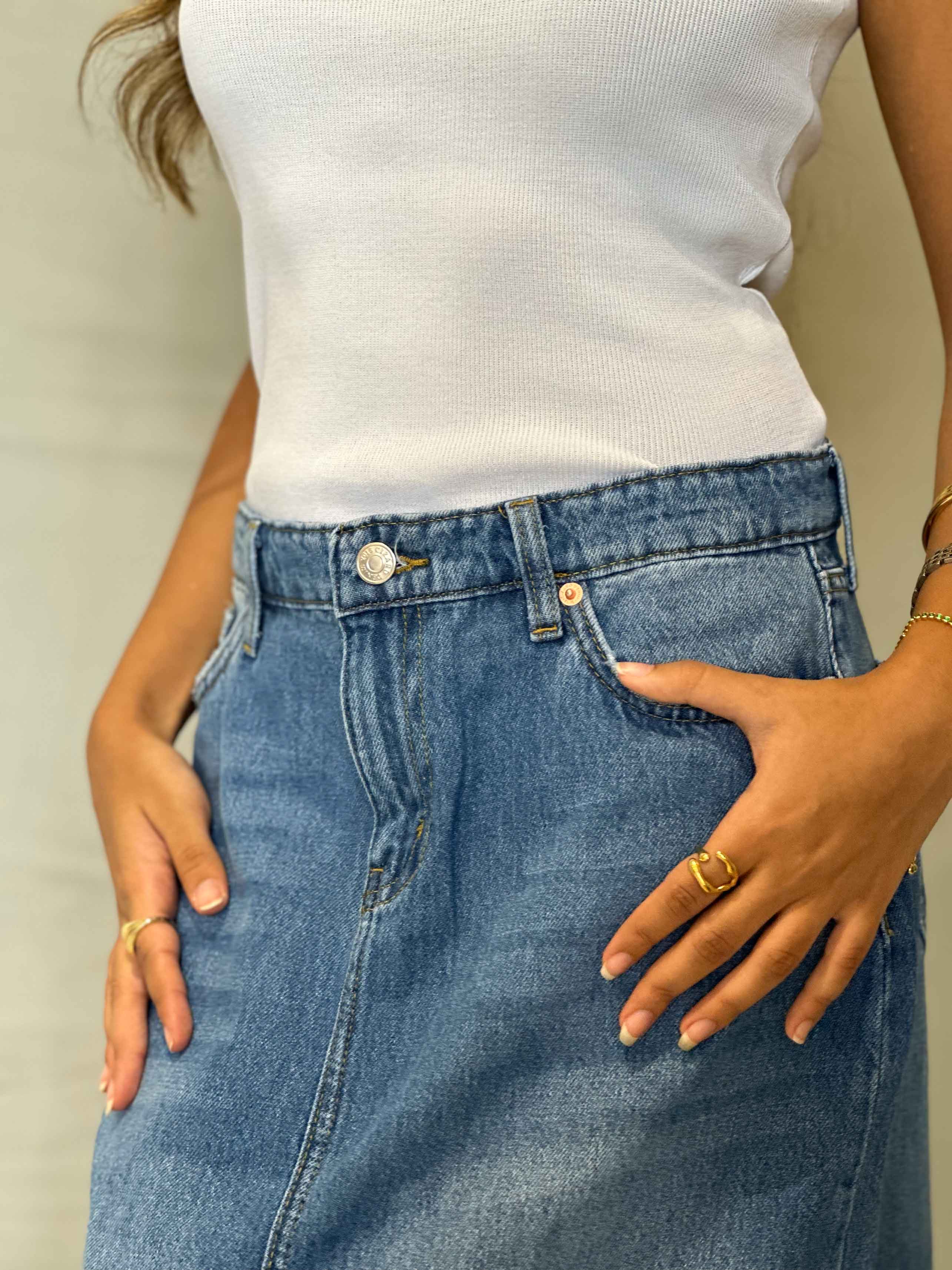 Maxi Skirt - Light Blue Split Hem. Skirts CIZARO - Cizaro Jeans