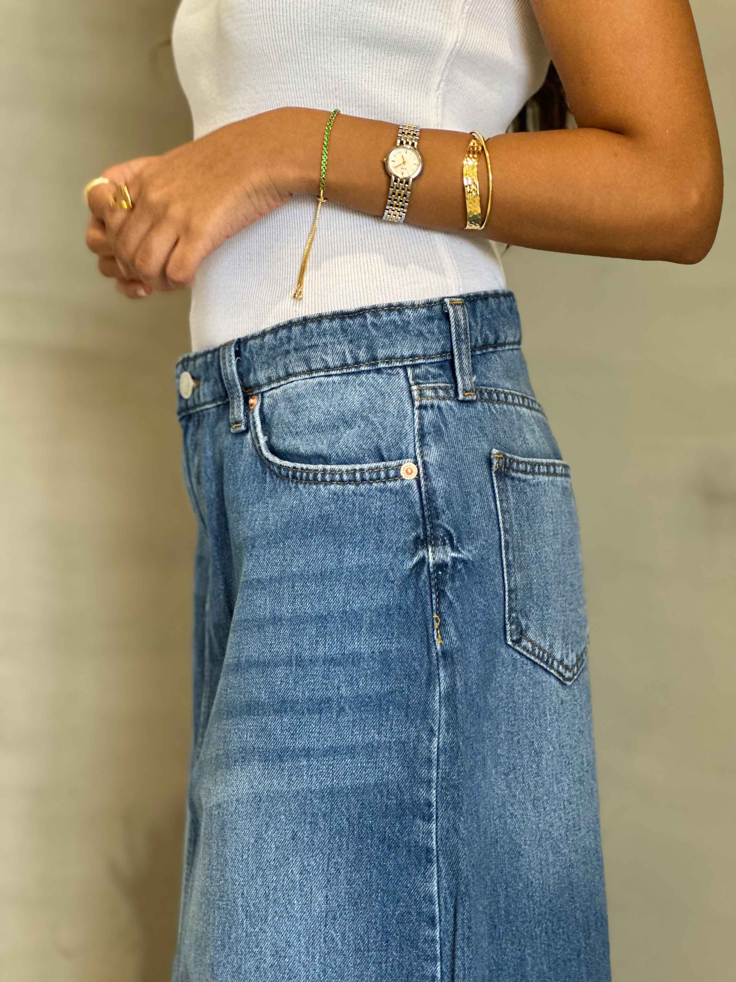Maxi Skirt - Light Blue Split Hem. Skirts CIZARO - Cizaro Jeans