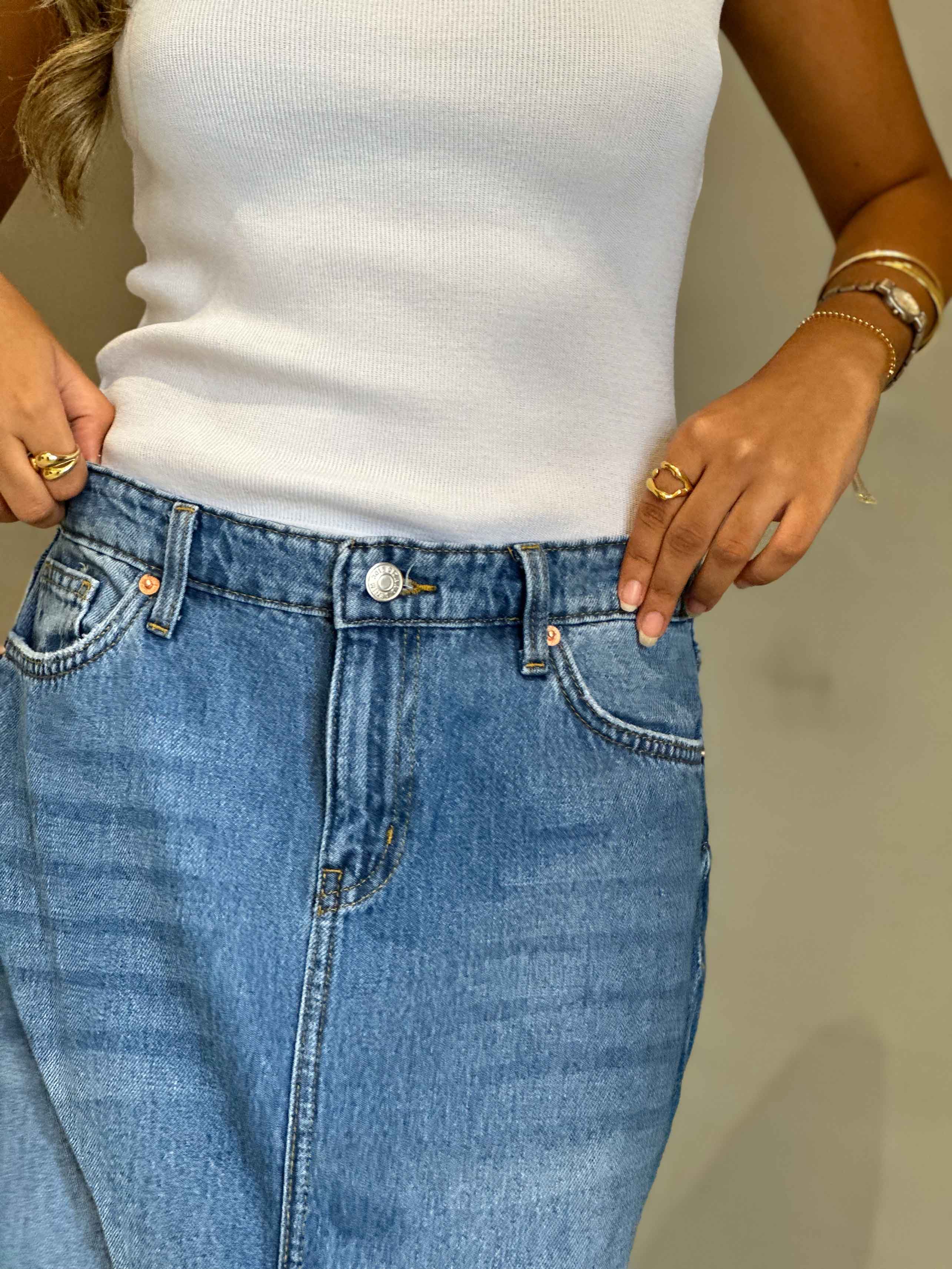 Maxi Skirt - Light Blue Split Hem. Skirts CIZARO - Cizaro Jeans