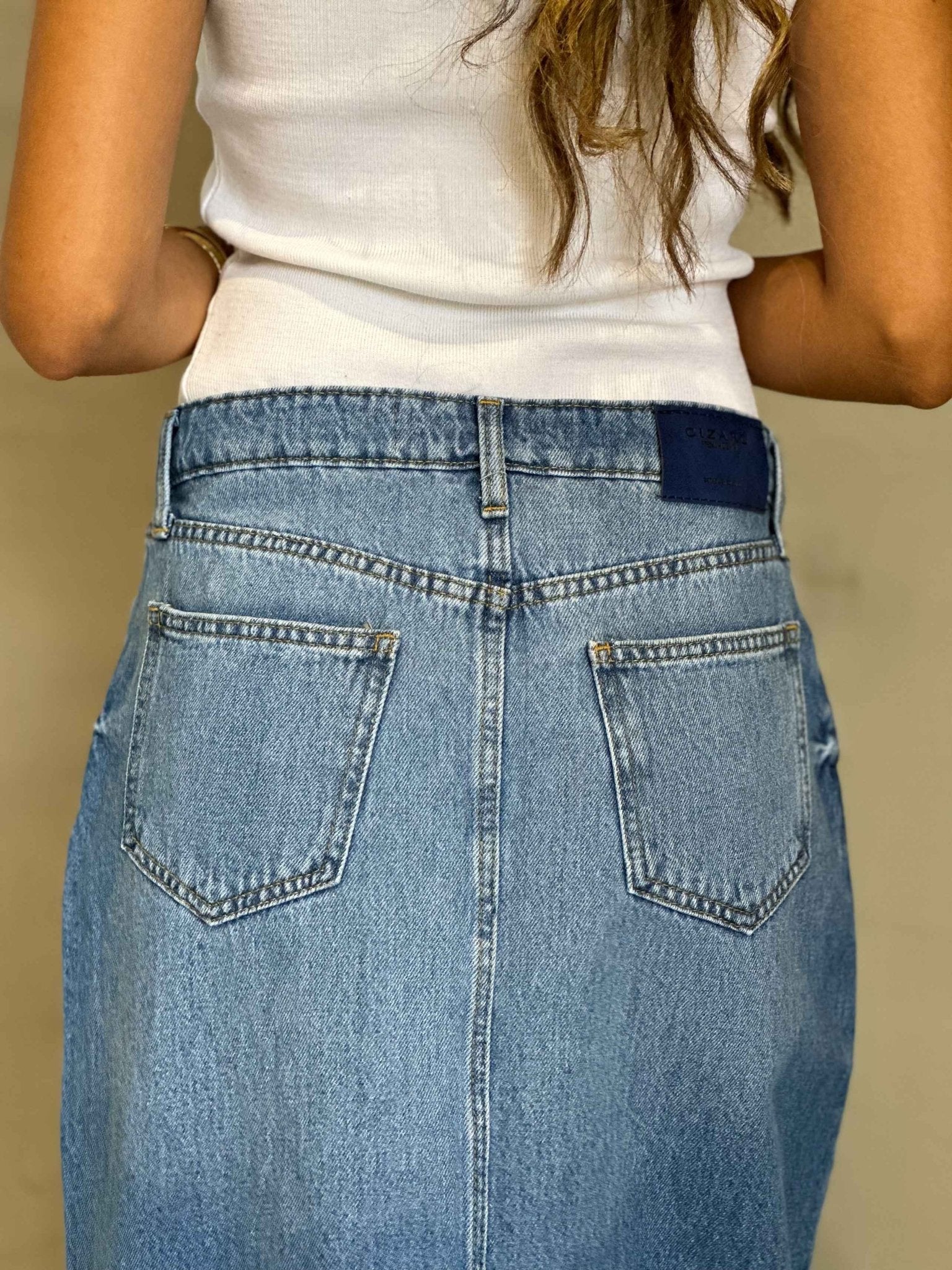 Maxi Skirt - Light Blue Split Hem. Skirts CIZARO - Cizaro Jeans