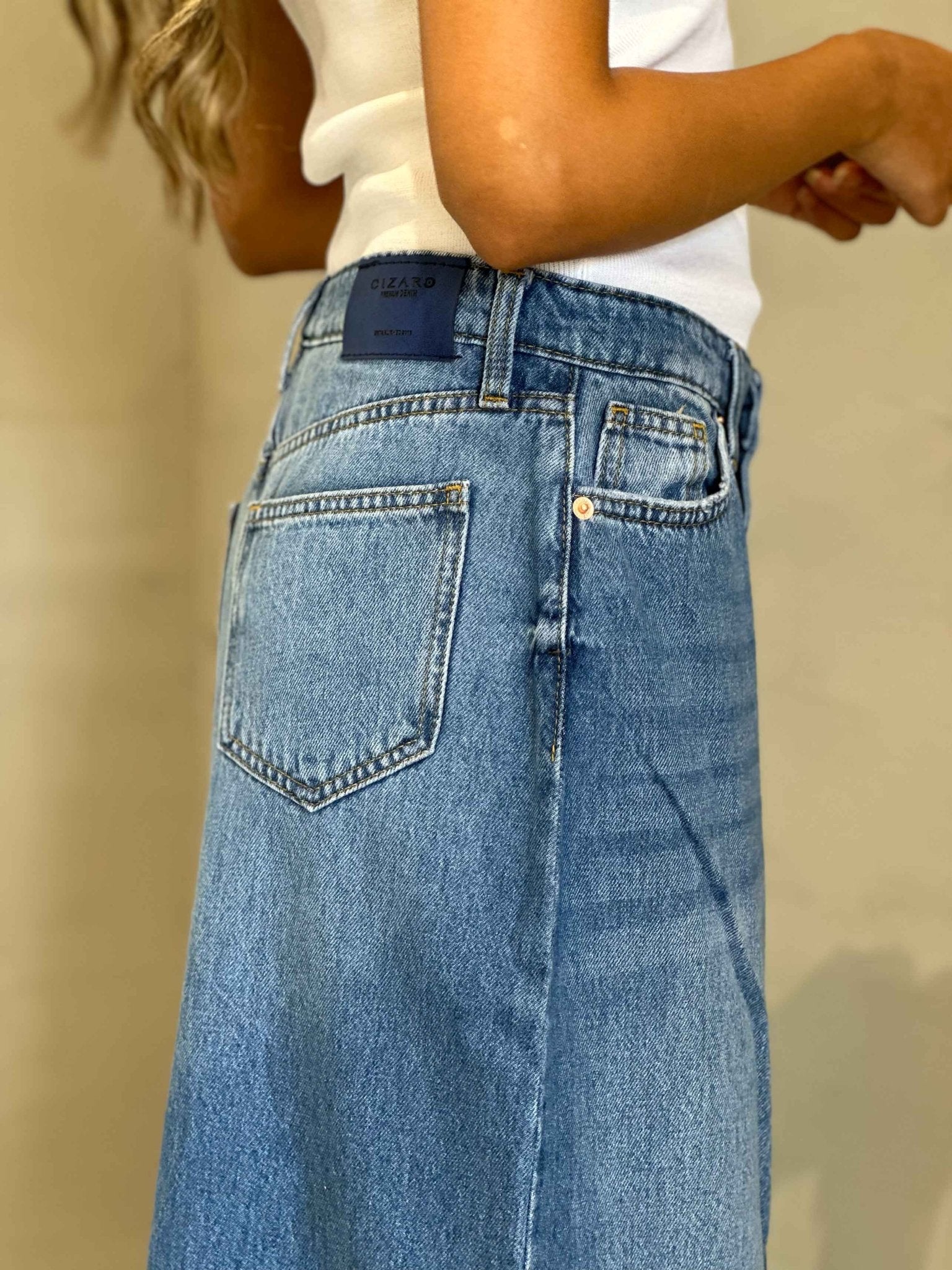 Maxi Skirt - Light Blue Split Hem. Skirts CIZARO - Cizaro Jeans