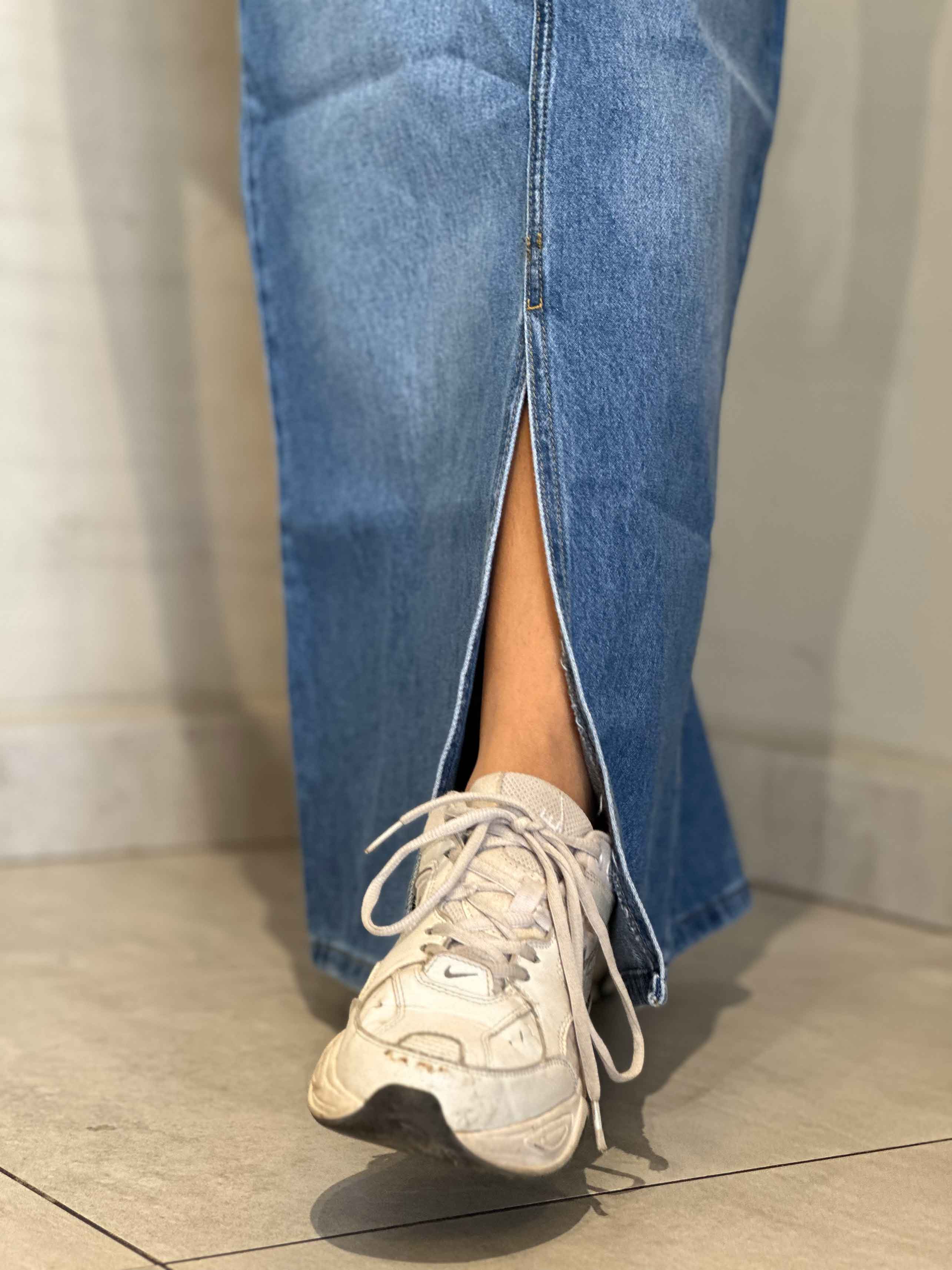 Maxi Skirt - Light Blue Split Hem. Skirts CIZARO - Cizaro Jeans