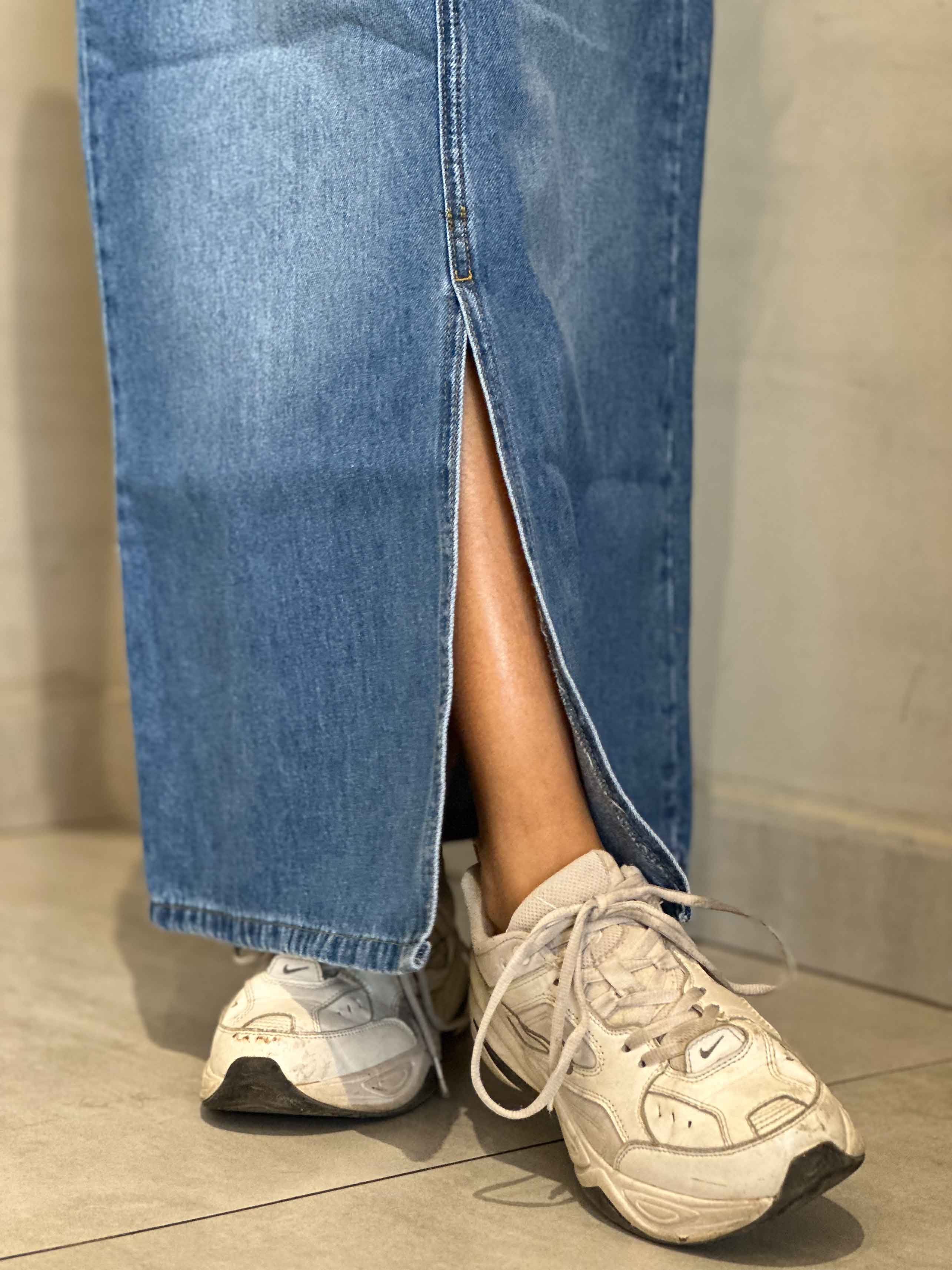 Maxi Skirt - Light Blue Split Hem. Skirts CIZARO - Cizaro Jeans