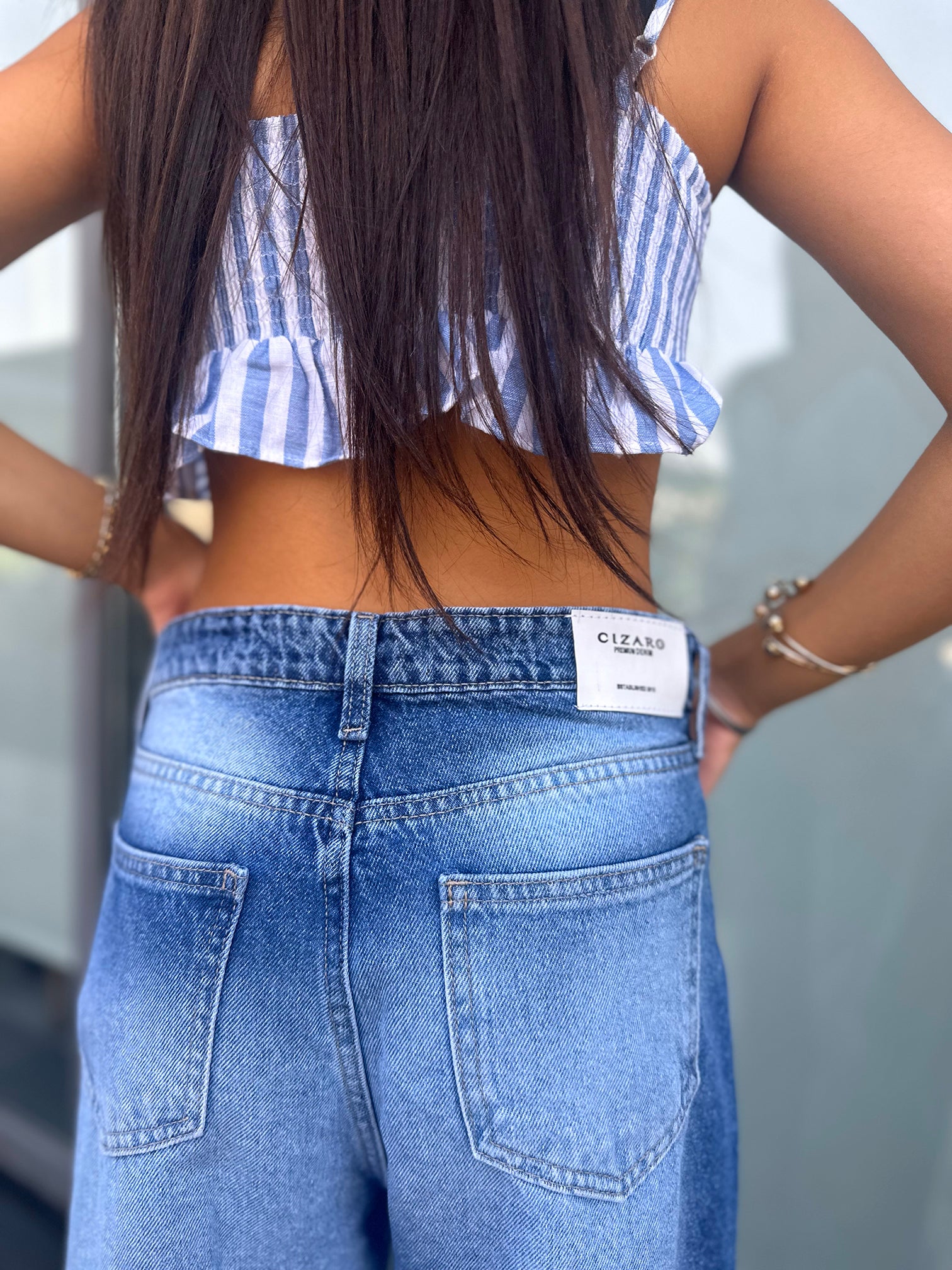 Baggy - Classic Mid Blue Degrade Jeans. Mom-Fit CIZARO - Cizaro Jeans