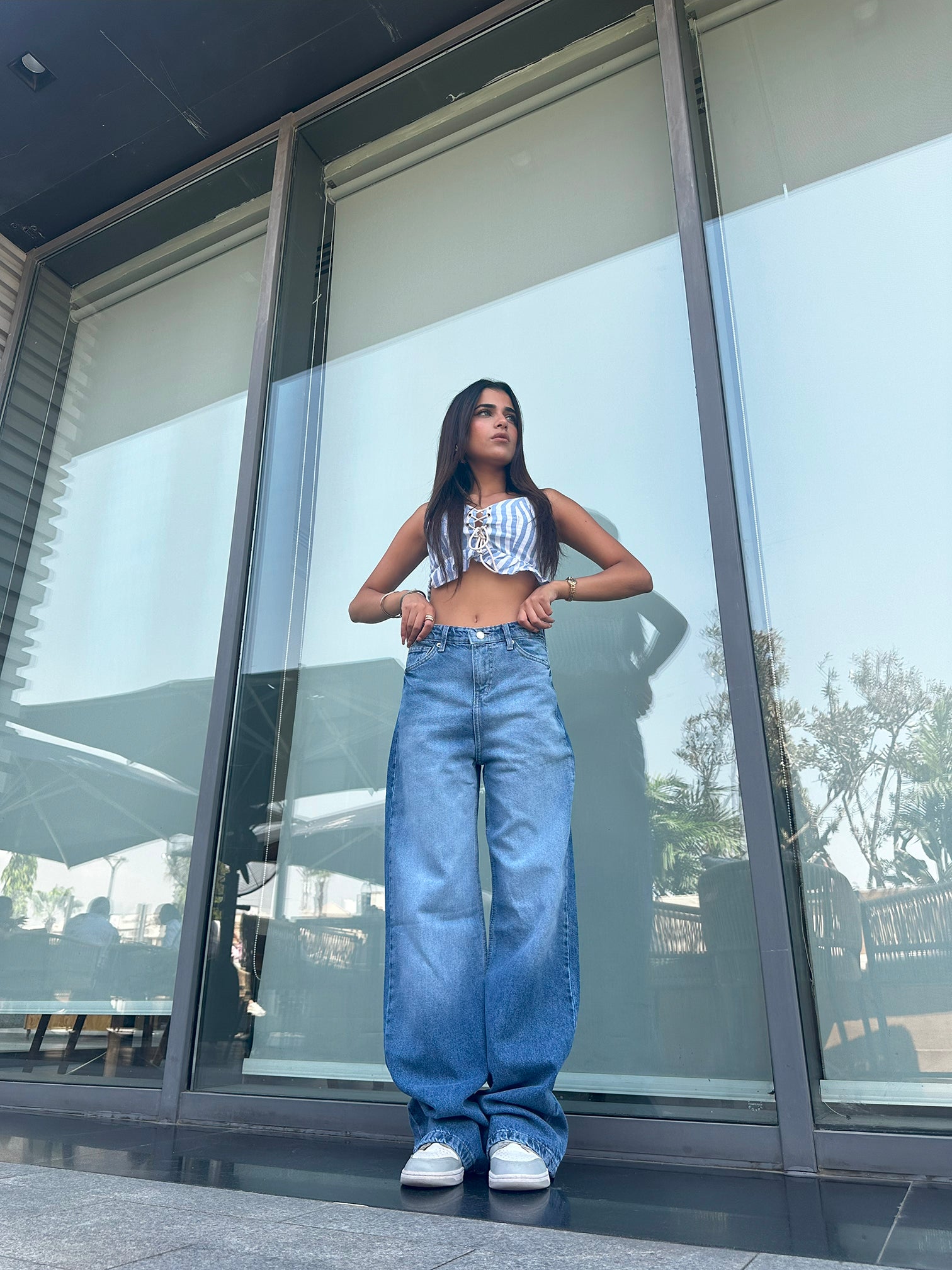 Baggy - Classic Mid Blue Degrade Jeans. Mom-Fit CIZARO - Cizaro Jeans