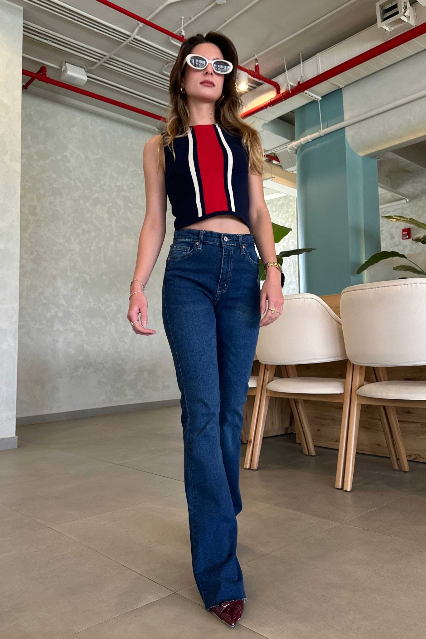 Flare | Deep Dark Blue Split Flared Wash Jeans FLARE CIZARO - Cizaro Jeans