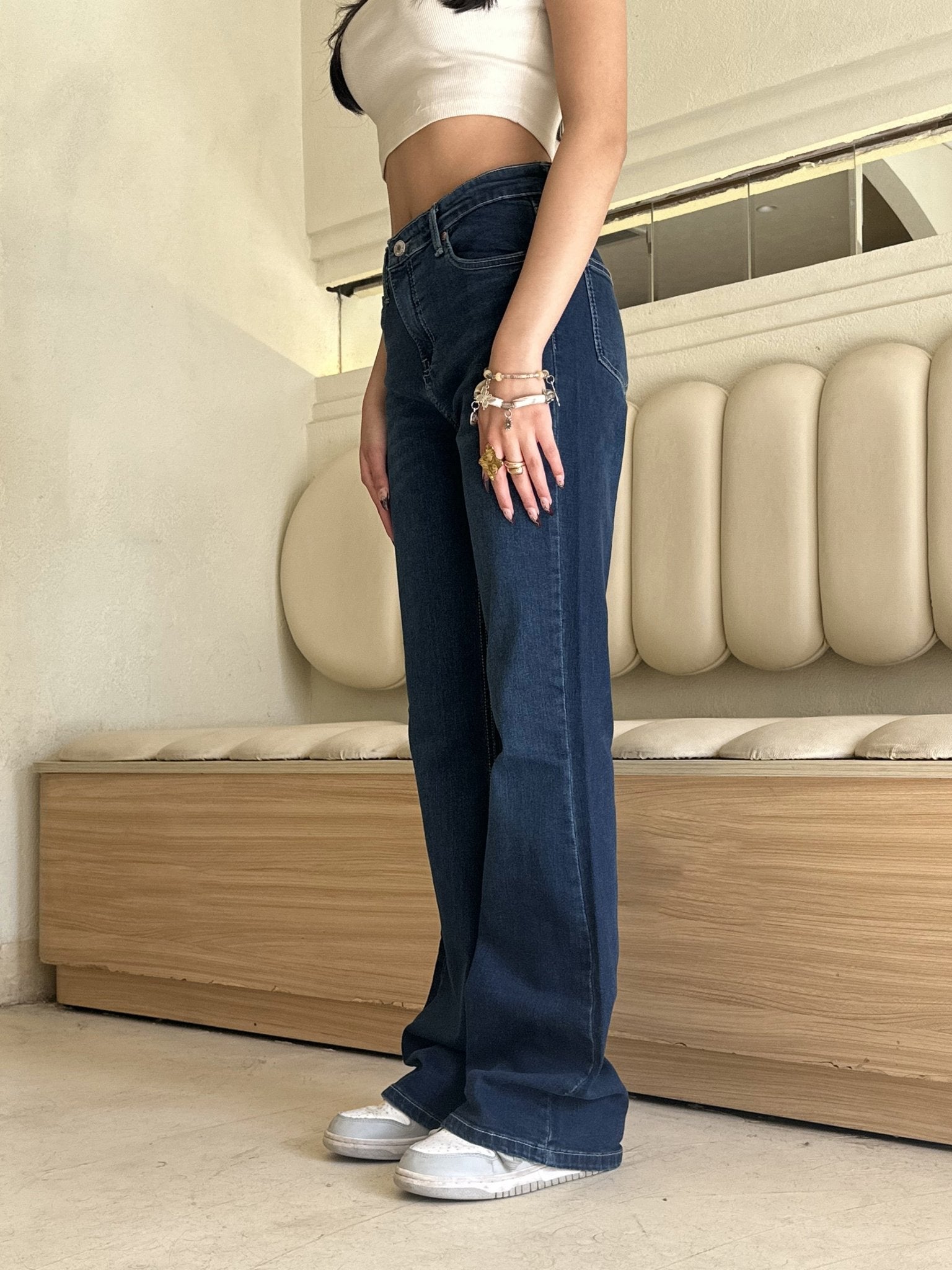 Midnight Flared - Navy Blue Jeans. Flare CIZARO - Cizaro Jeans