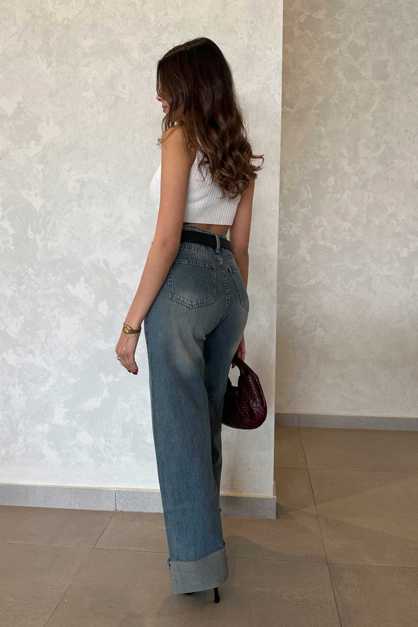 Wide-Leg - Turn Up High-Waist Vintage Hazy Blue Washed Jeans. Wide-Leg CIZARO - Cizaro Jeans