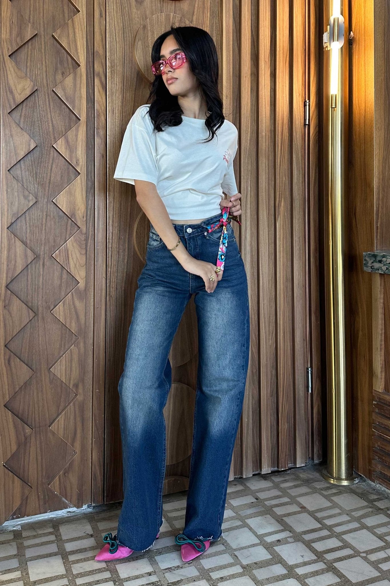 Straight-Leg - High-Waist Dark Wash Raw Hem Jeans Straight-Leg CIZARO - Cizaro Jeans