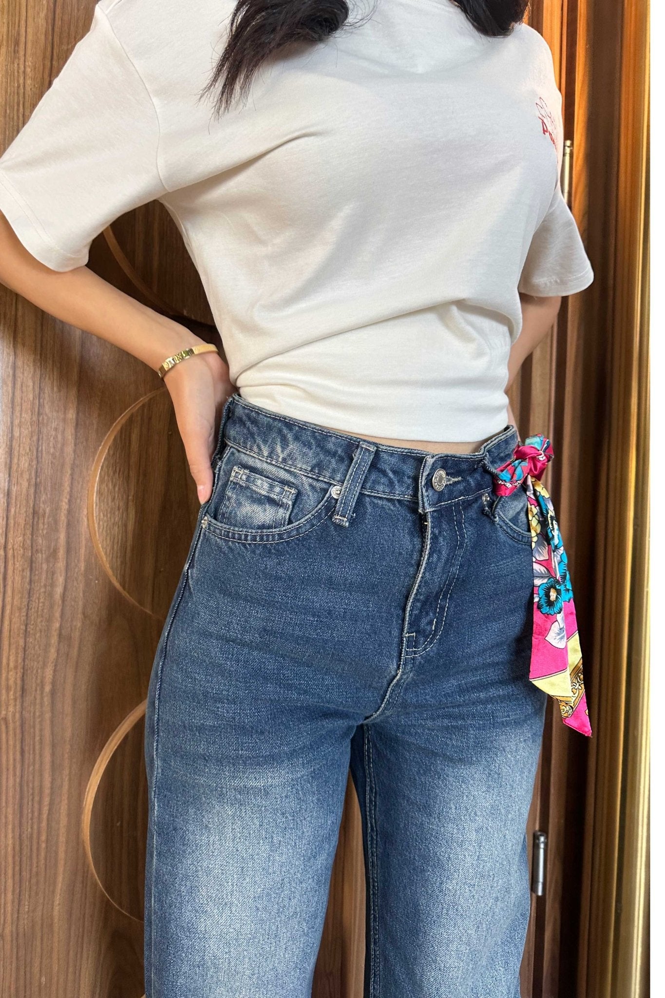 Straight-Leg - High-Waist Dark Wash Raw Hem Jeans Straight-Leg CIZARO - Cizaro Jeans