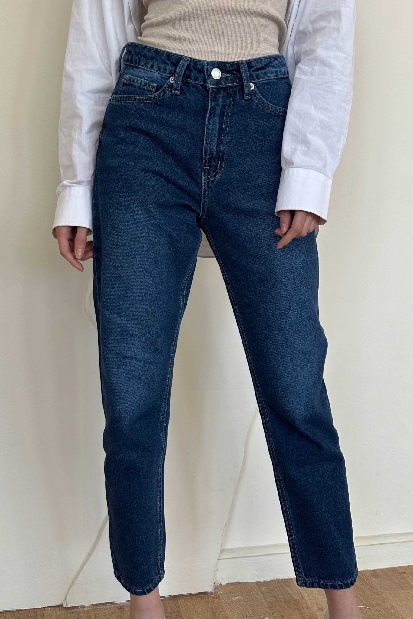 Mom-Fit - High-Waist Dark Blue Jeans Mom-Fit CIZARO - Cizaro Jeans