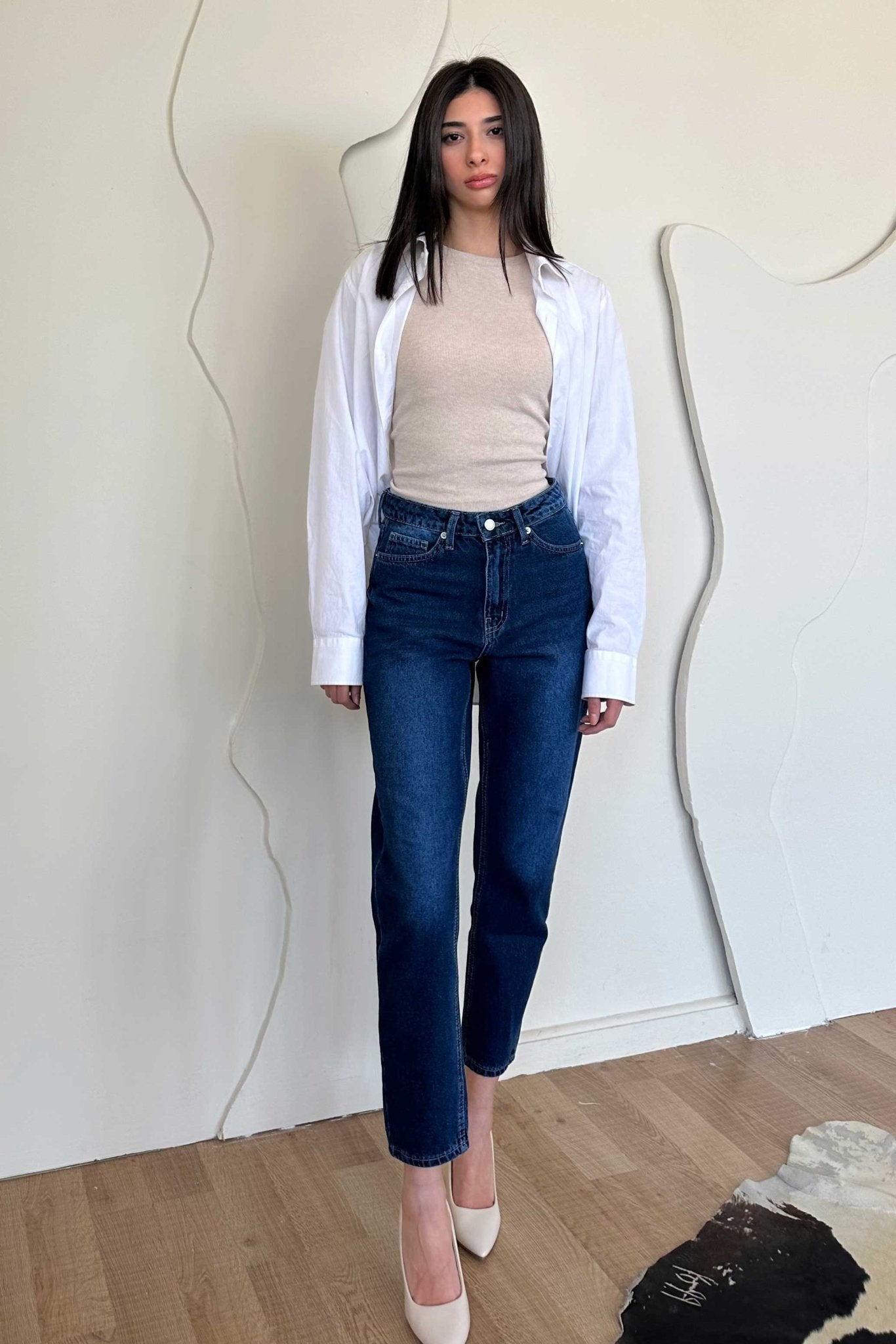 Mom-Fit - High-Waist Dark Blue Jeans Mom-Fit CIZARO - Cizaro Jeans