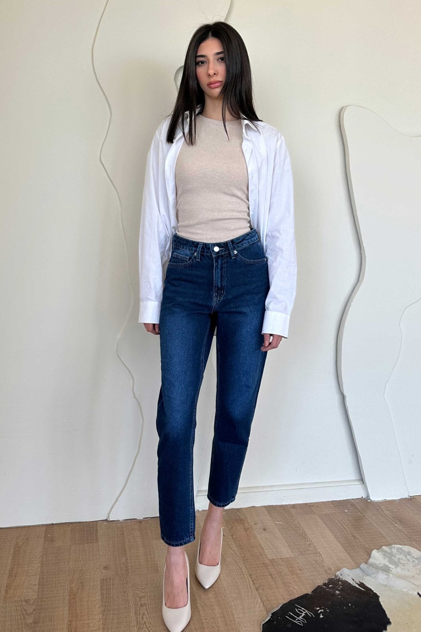 Mom-Fit - High-Waist Dark Blue Jeans Mom-Fit CIZARO - Cizaro Jeans