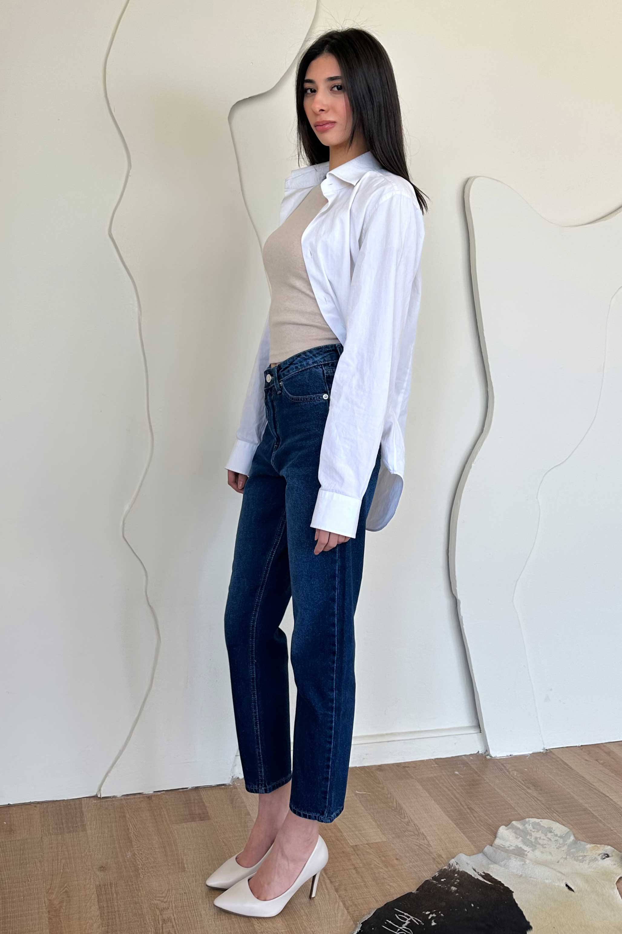 Mom-Fit - High-Waist Dark Blue Jeans Mom-Fit CIZARO - Cizaro Jeans