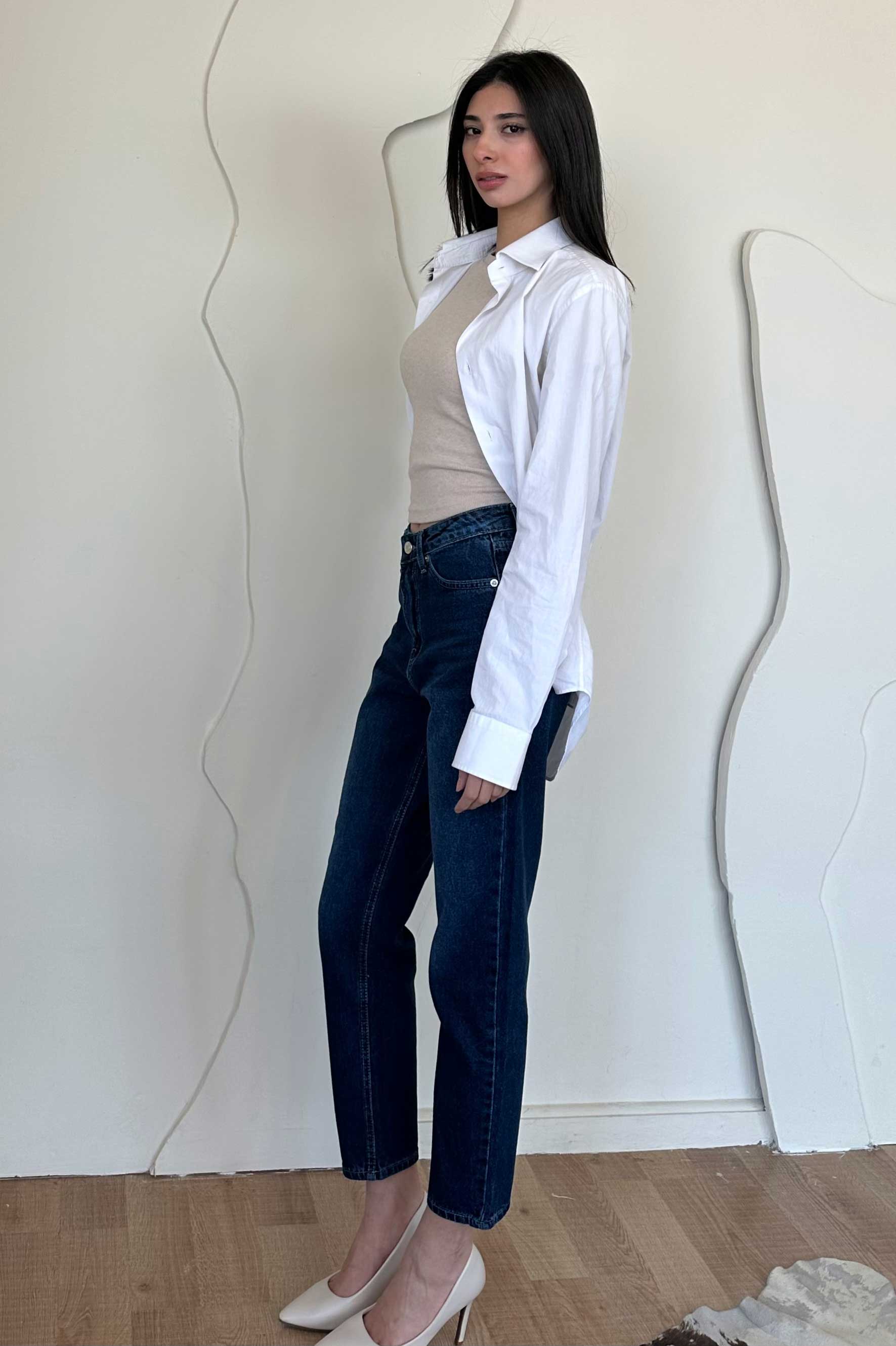 Mom-Fit - High-Waist Dark Blue Jeans Mom-Fit CIZARO - Cizaro Jeans