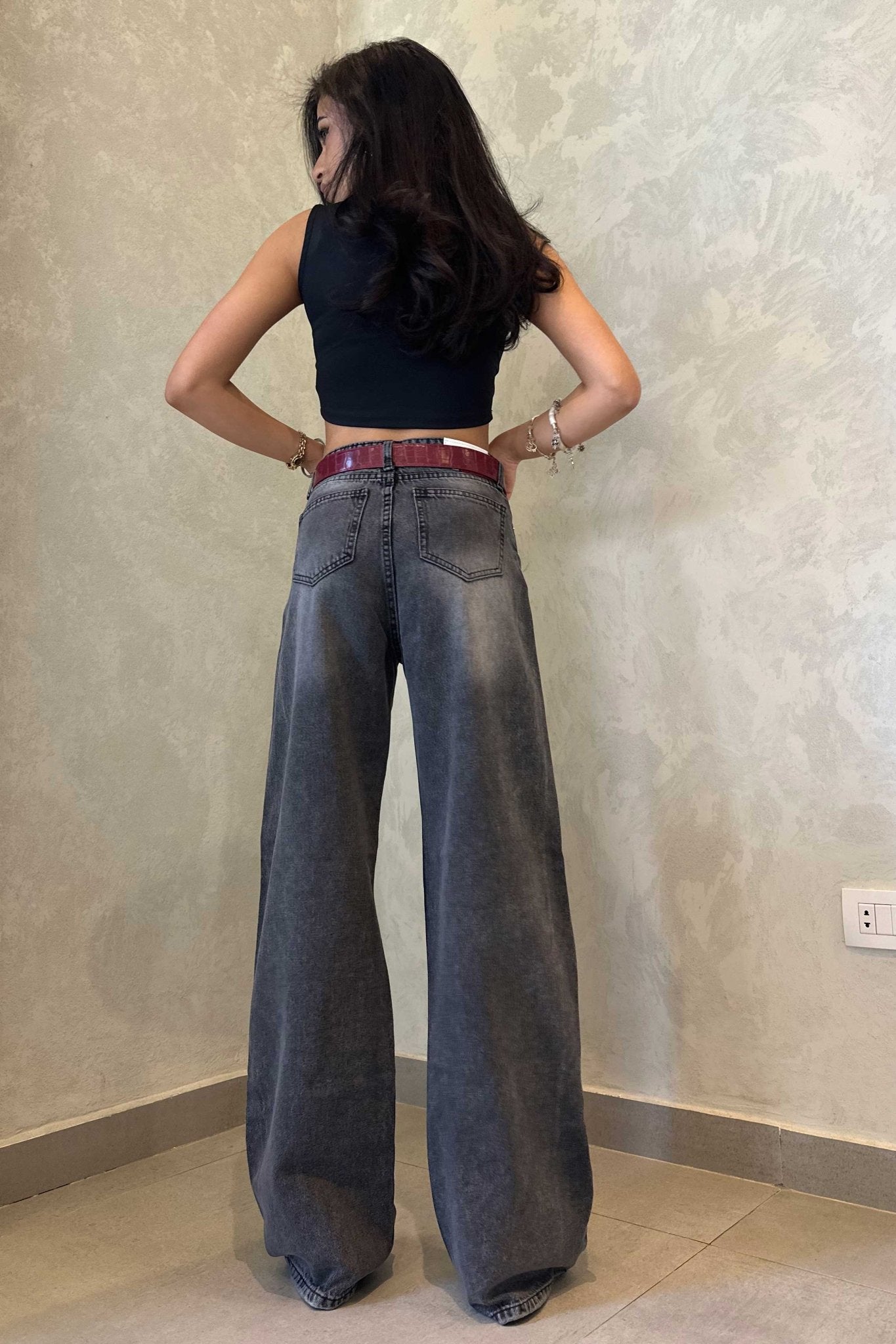 Wide-Leg | High-Waist Charcoal Washed Jeans Wide-Leg CIZARO - Cizaro Jeans