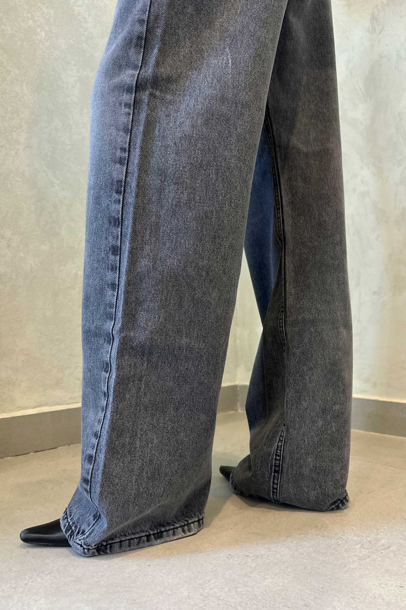 Wide-Leg | High-Waist Charcoal Washed Jeans Wide-Leg CIZARO - Cizaro Jeans