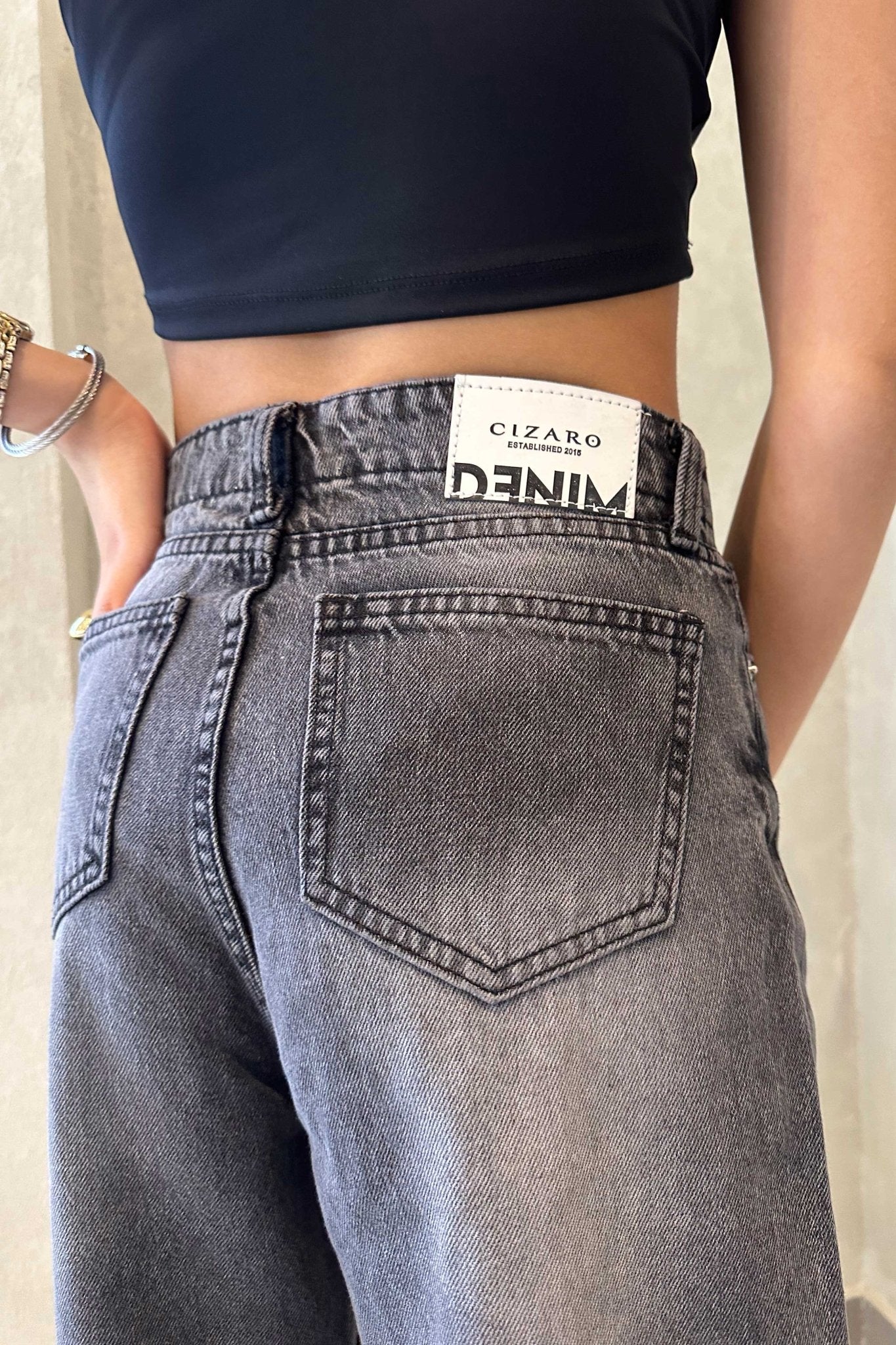 Wide-Leg | High-Waist Charcoal Washed Jeans Wide-Leg CIZARO - Cizaro Jeans