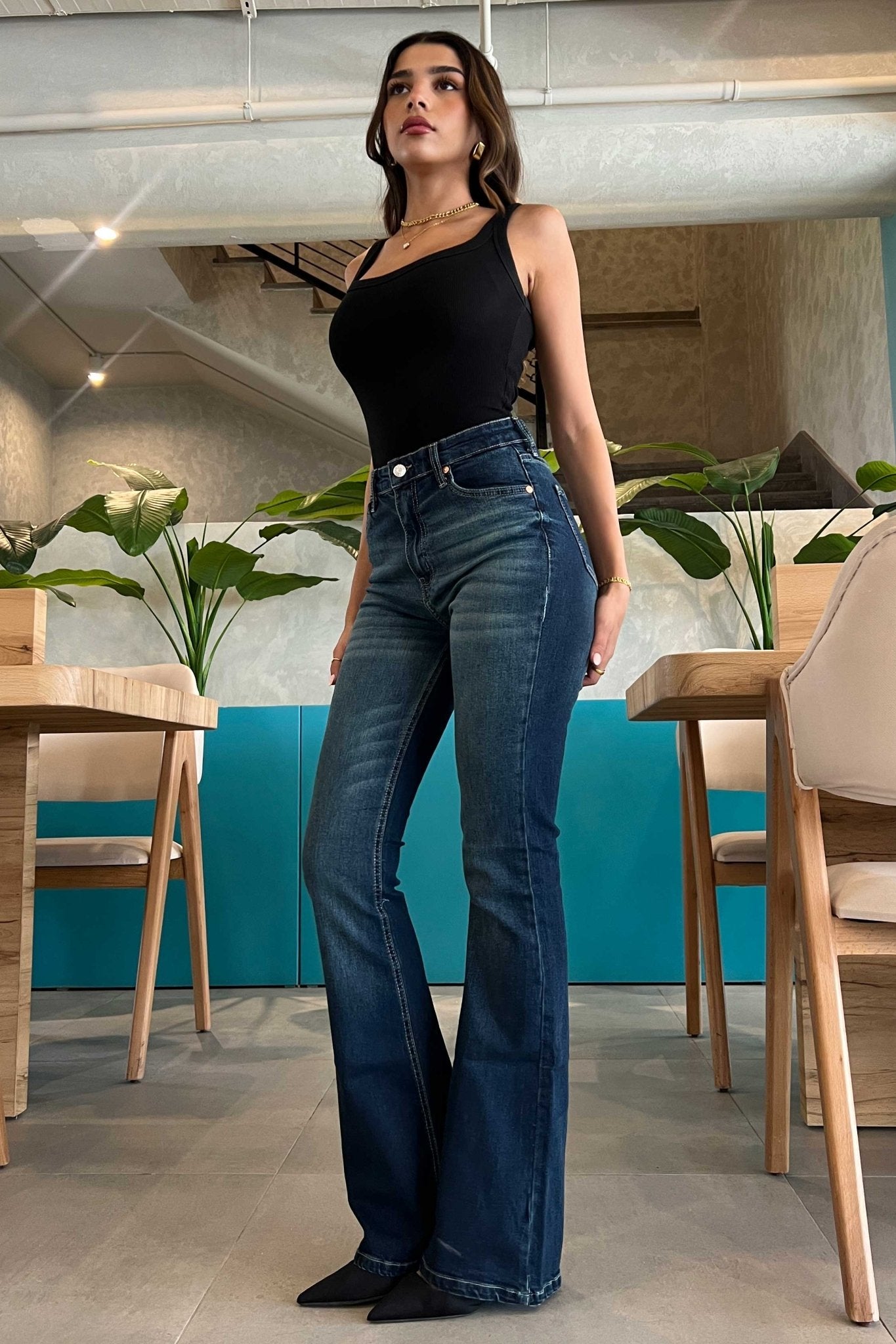 Flare - Navy Dark Wash Sculpting Jeans Flare CIZARO - Cizaro Jeans