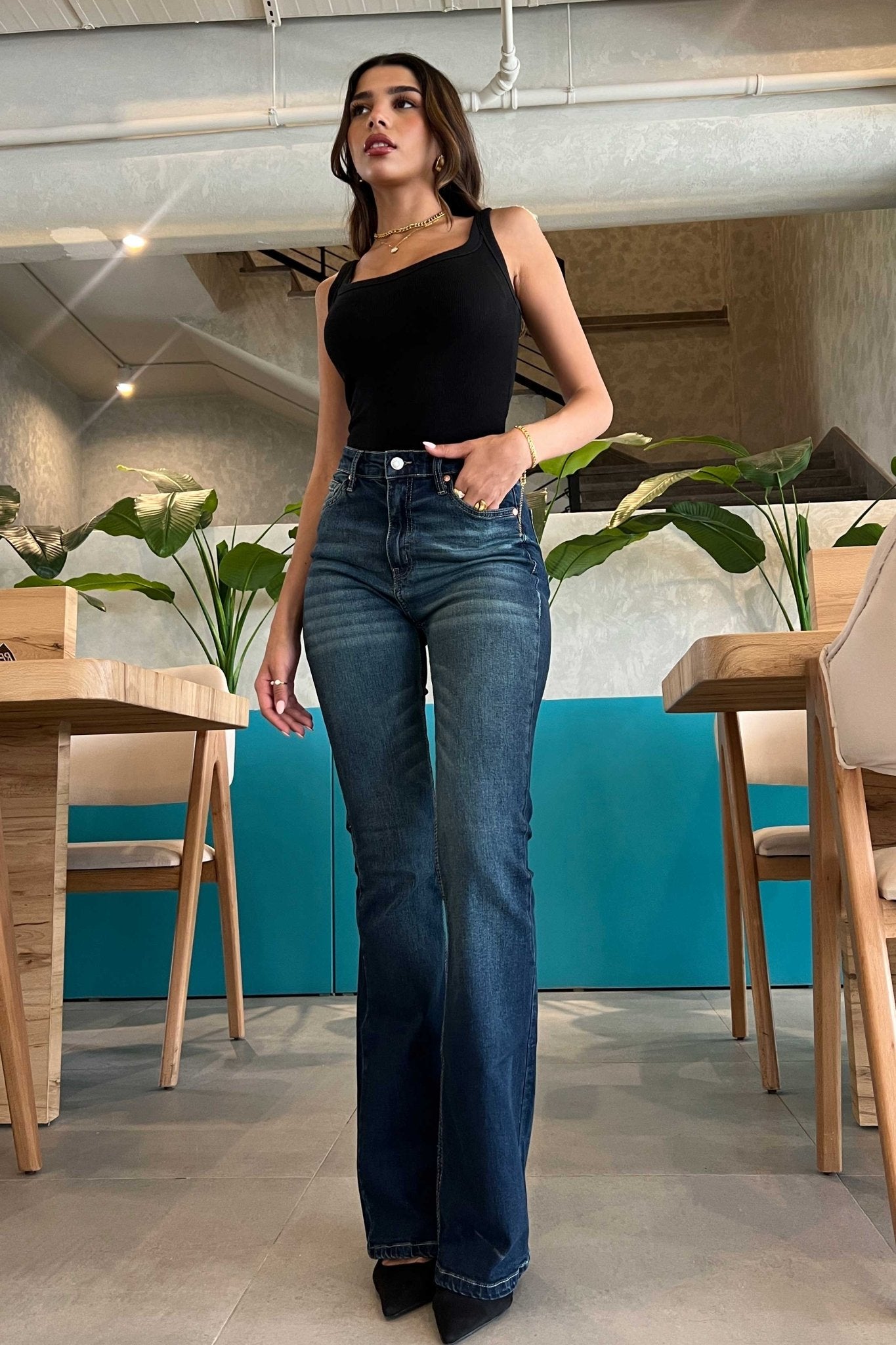 Flare - Navy Dark Wash Sculpting Jeans Flare CIZARO - Cizaro Jeans