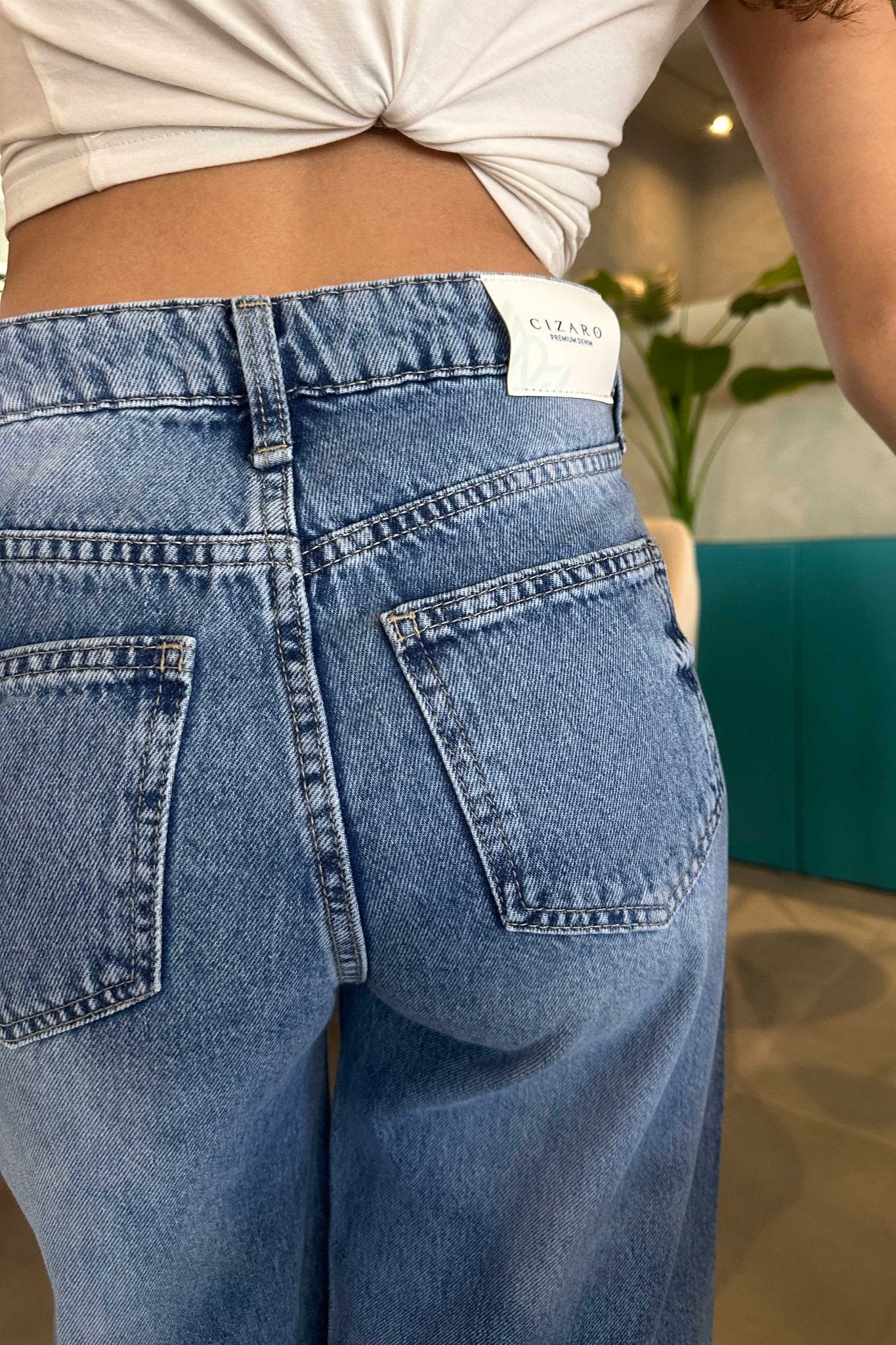 Extreme Wide-Leg - High-Waist Medium Blue Jeans Wide-Leg CIZARO - Cizaro Jeans