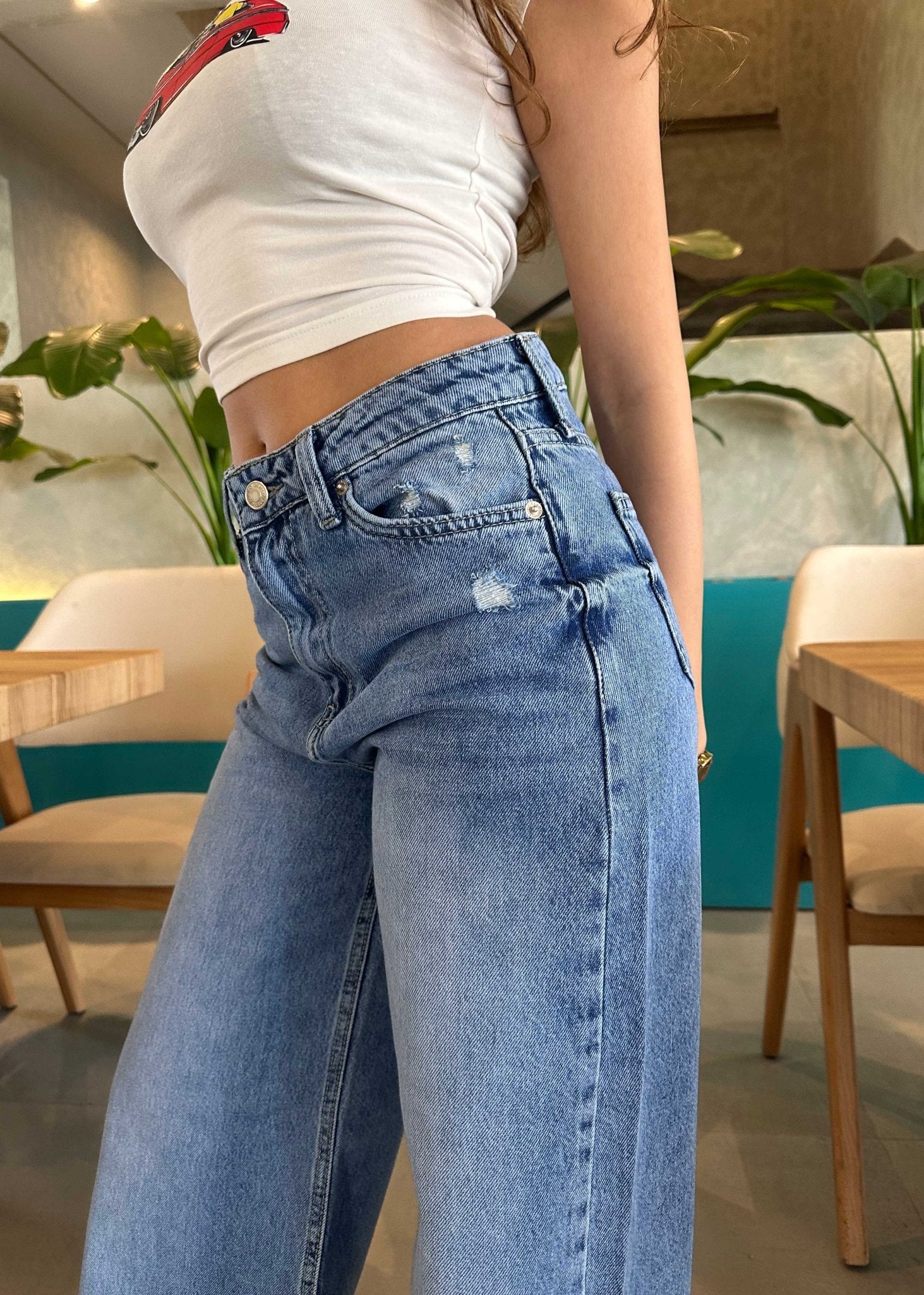 Extreme Wide-Leg - High-Waist Medium Blue Jeans Wide-Leg CIZARO - Cizaro Jeans