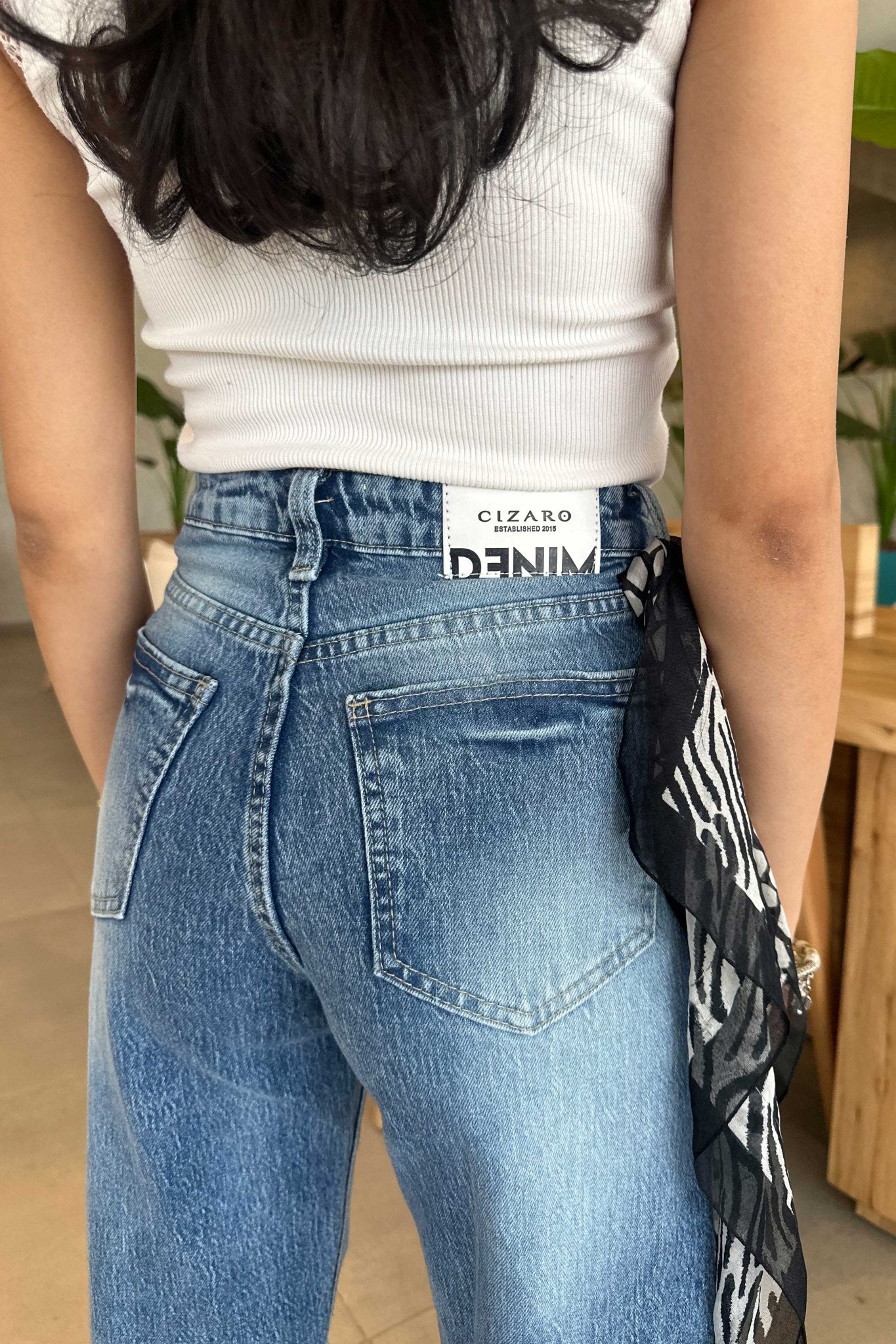 Ultra Comfort | Straight-Leg - High-Waist Raw Hem Medium Washed Blue Jeans Straight CIZARO - Cizaro Jeans