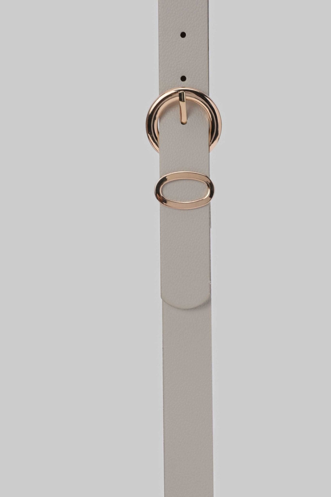 Belt | Light Grey Faux Leather Belt with Gold Round Buckle and Oval Loop Belt CZBELT - Cizaro Jeans