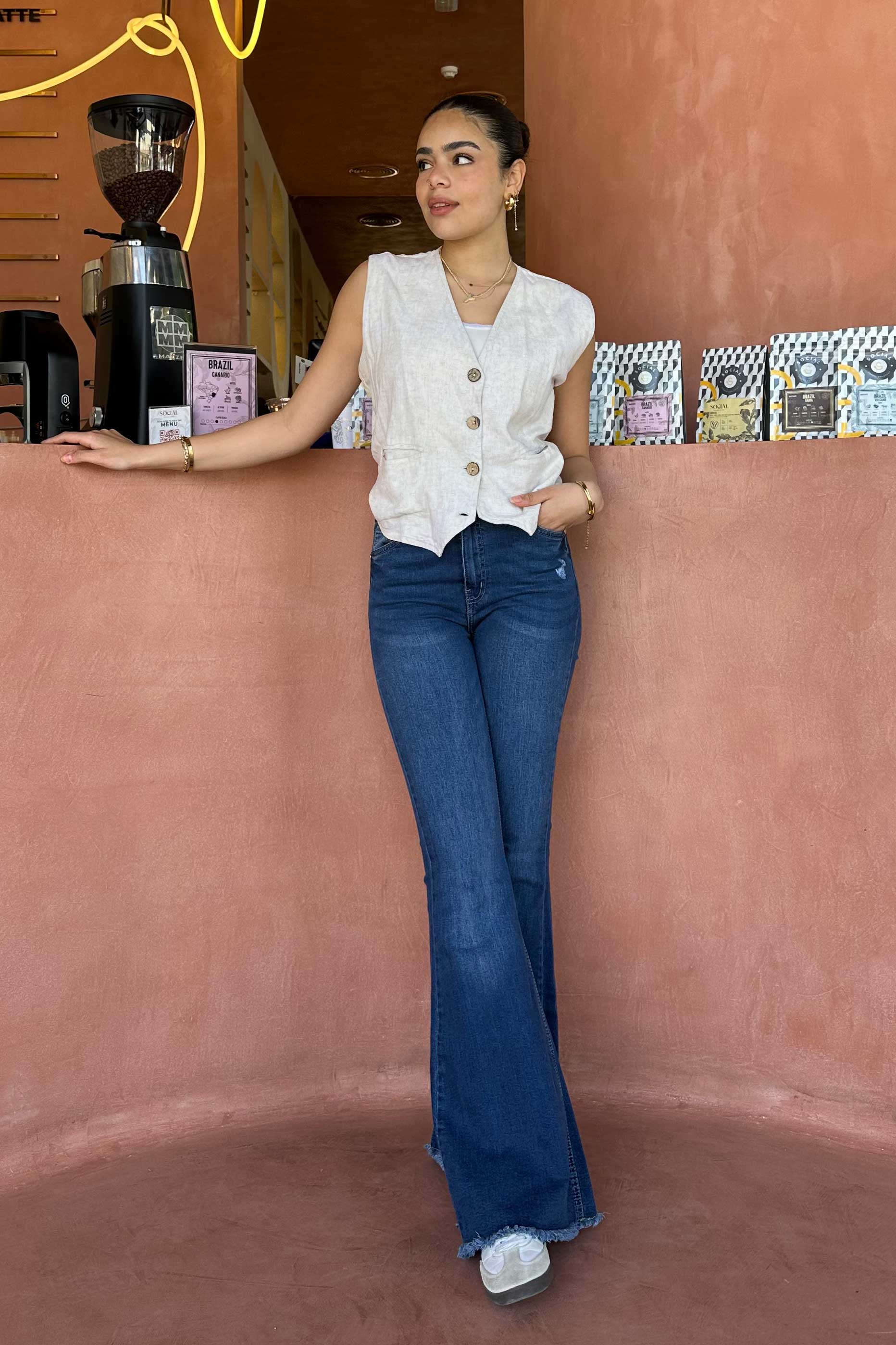 Flare - Exaggerated High-Waist Dark Blue Jeans Flare CIZARO - Cizaro Jeans