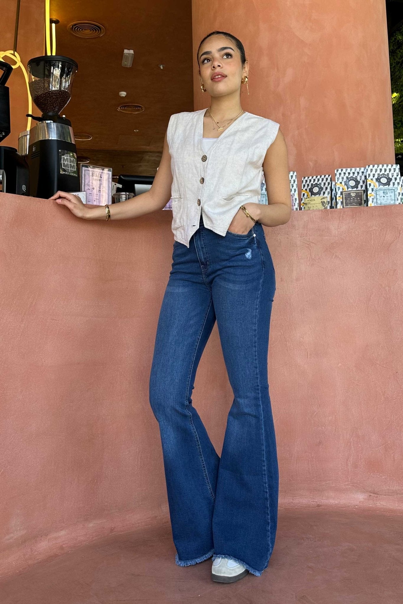 Flare - Exaggerated High-Waist Dark Blue Jeans Flare CIZARO - Cizaro Jeans
