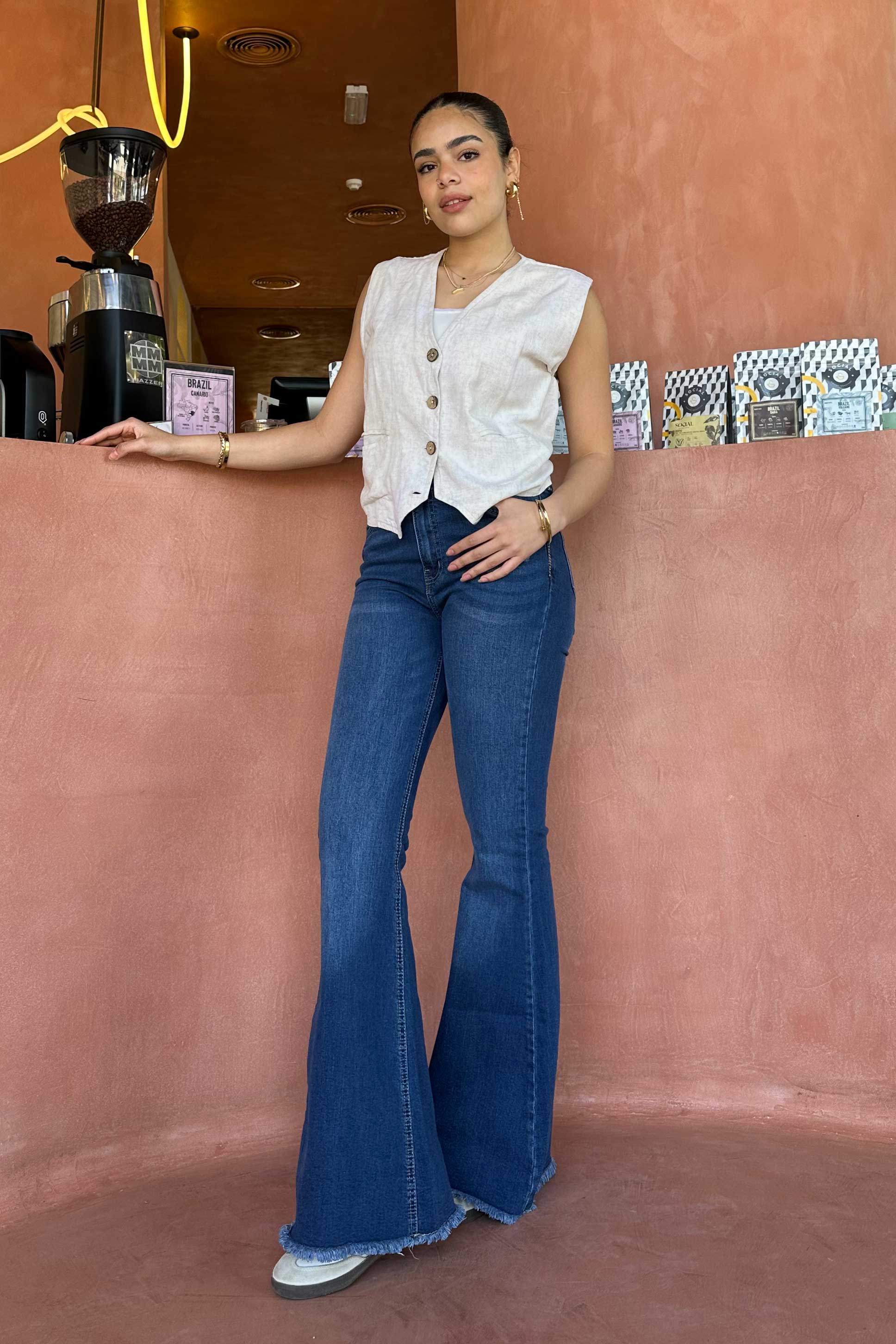 Flare - Exaggerated High-Waist Dark Blue Jeans Flare CIZARO - Cizaro Jeans
