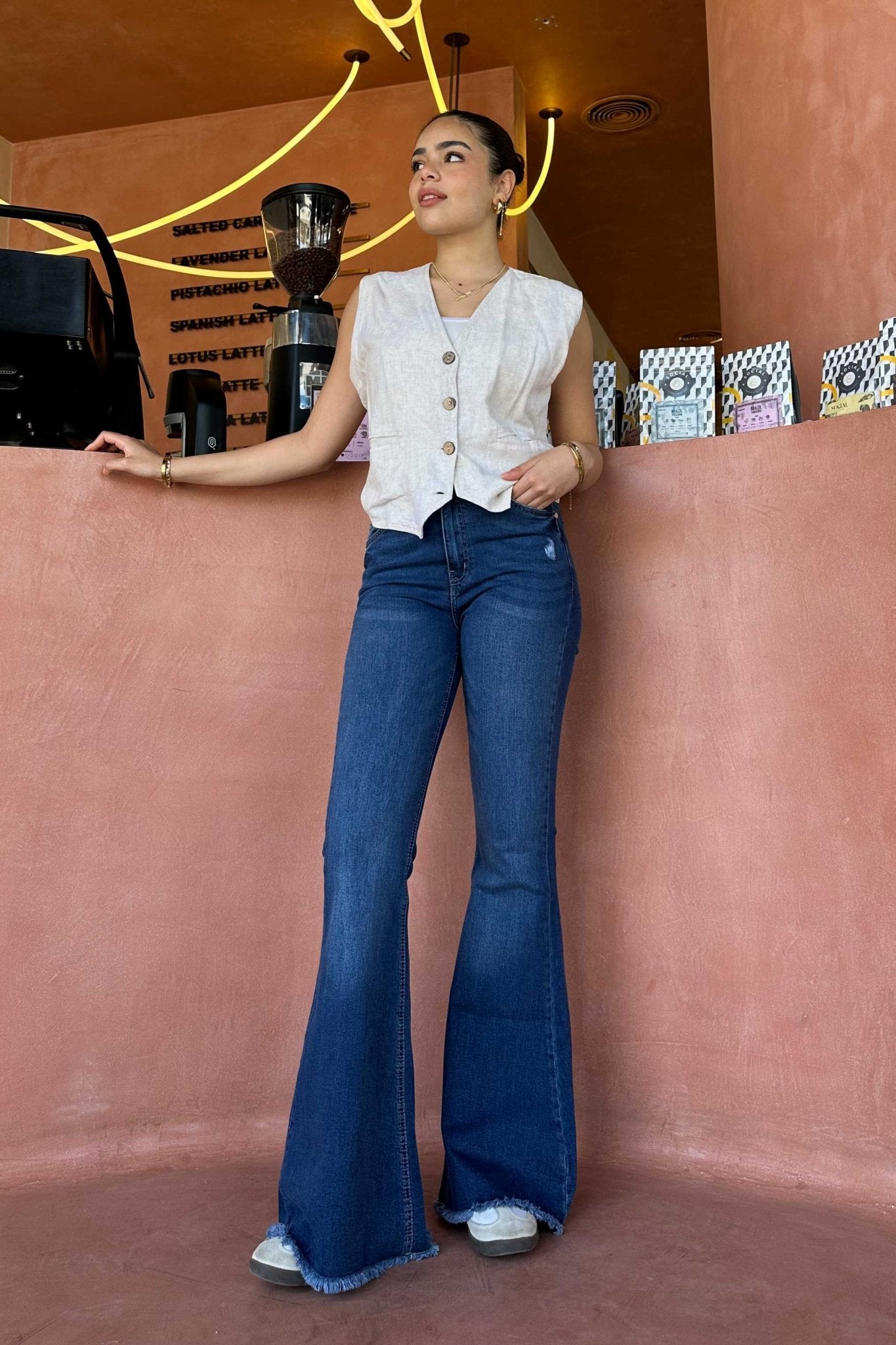 Flare - Exaggerated High-Waist Dark Blue Jeans Flare CIZARO - Cizaro Jeans