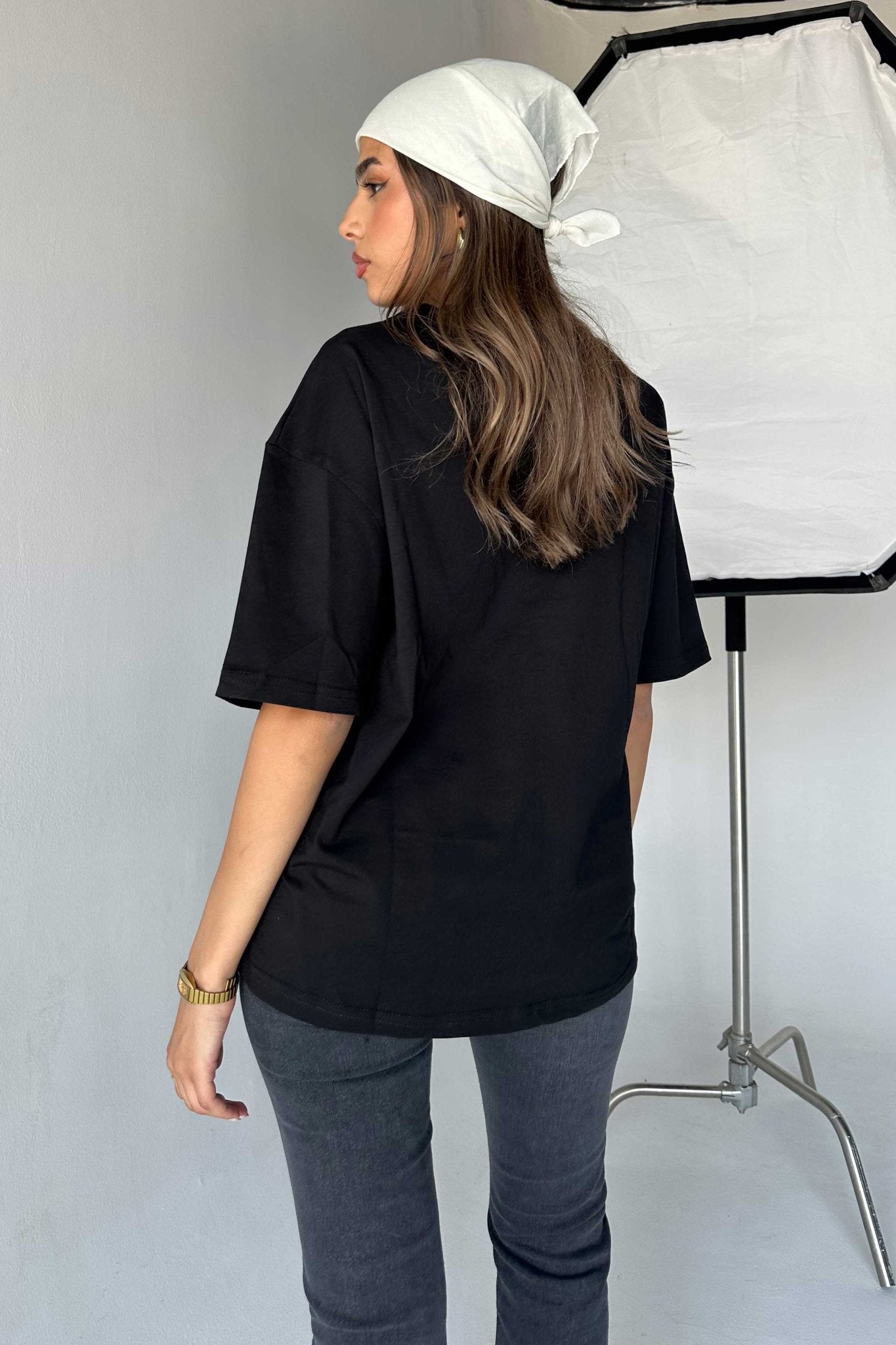 Oversized - High-Round Neck Black Tee T-Shirt - Basics CIZNEW - Cizaro Jeans