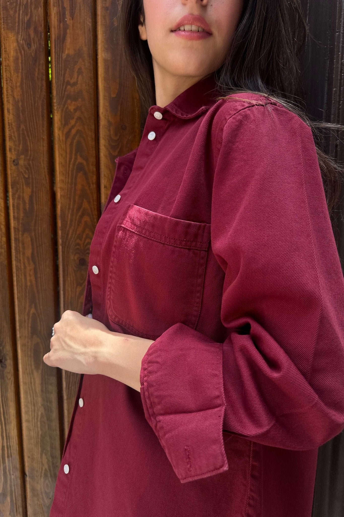 Oversized - Denim Maroon Shirt Denim Shirt CIZARO - Cizaro Jeans
