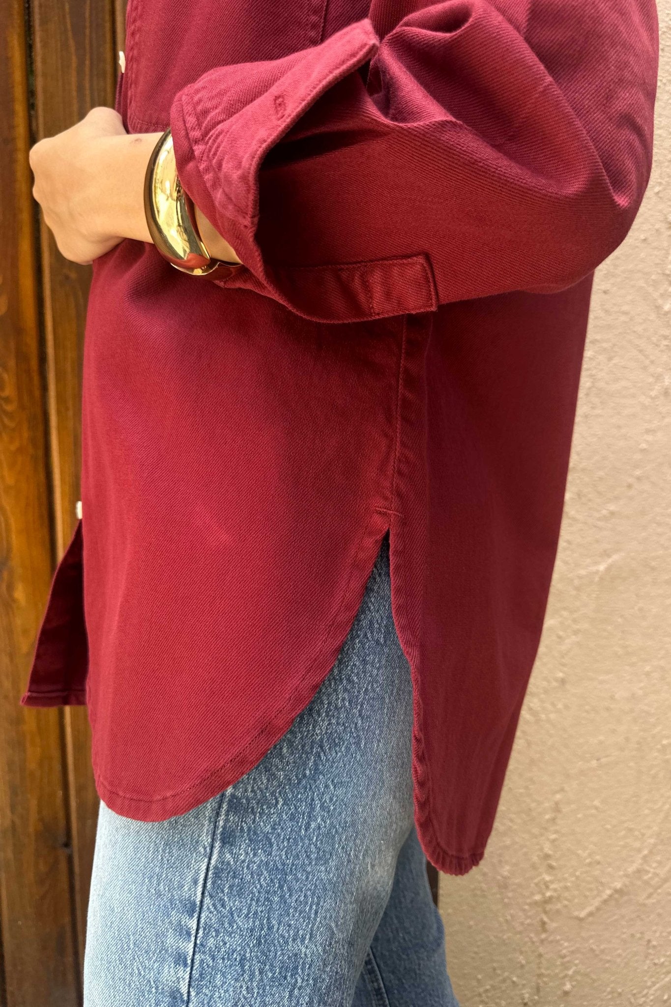 Oversized - Denim Maroon Shirt Denim Shirt CIZARO - Cizaro Jeans