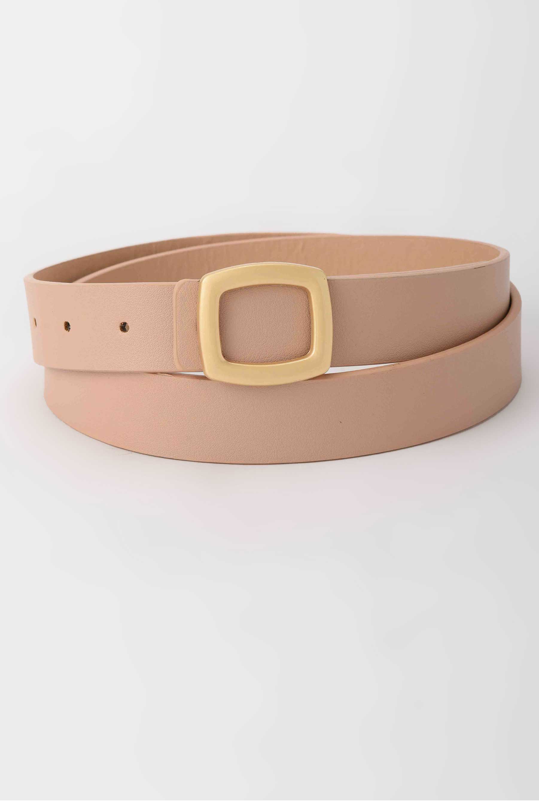 Belt | The Soft Square Belt – Nude Faux Leather Slim with Matte Gold Buckle Belt - Acc CZBELT - Cizaro Jeans