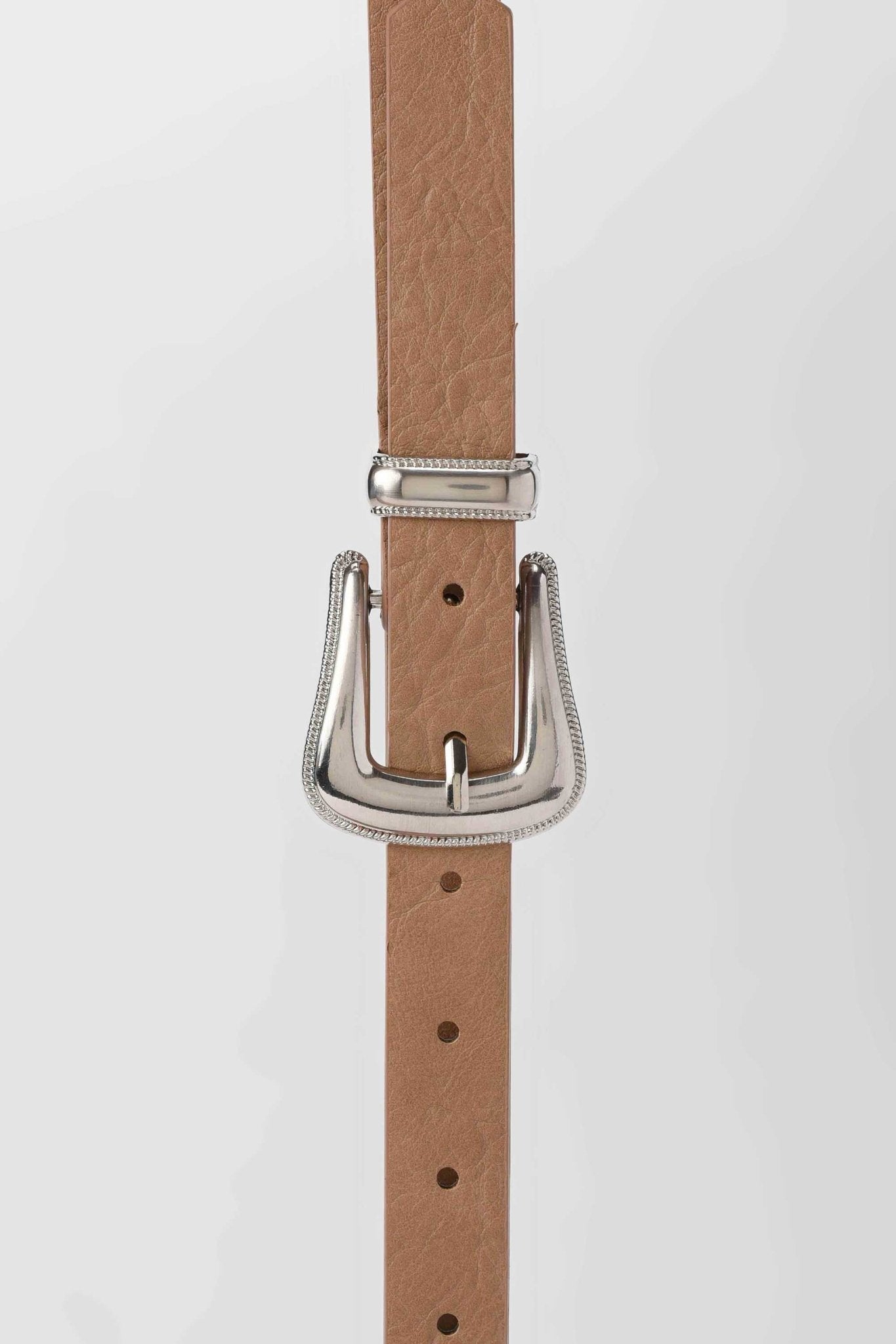 Belt | The Western Soft Buckle Belt – Beige Faux Leather Medium with Silver Detail Belt - Acc CZBELT - Cizaro Jeans