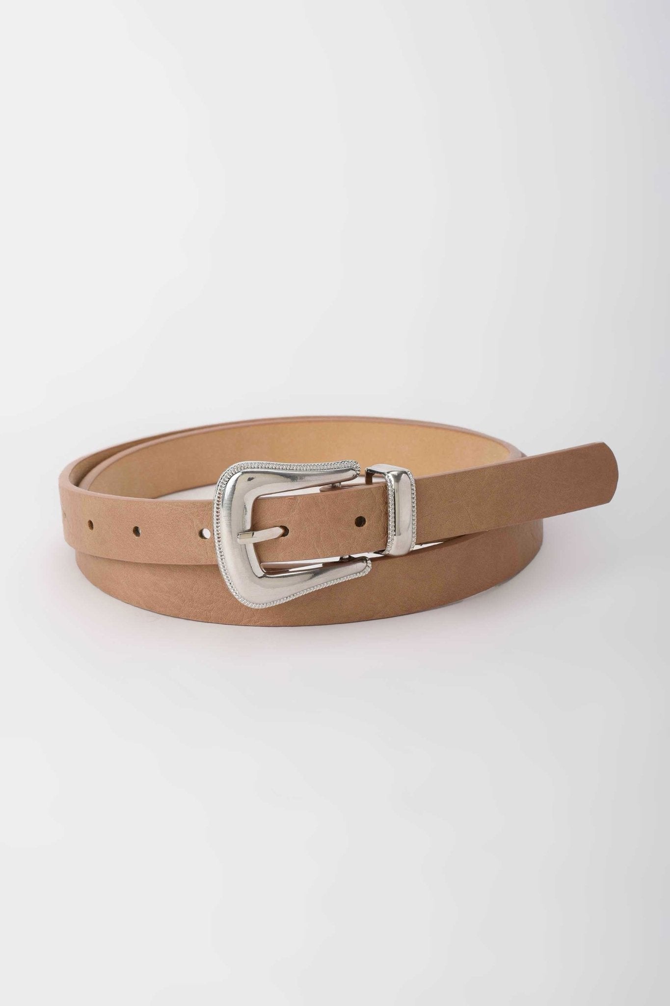 Belt | The Western Soft Buckle Belt – Beige Faux Leather Medium with Silver Detail Belt - Acc CZBELT - Cizaro Jeans