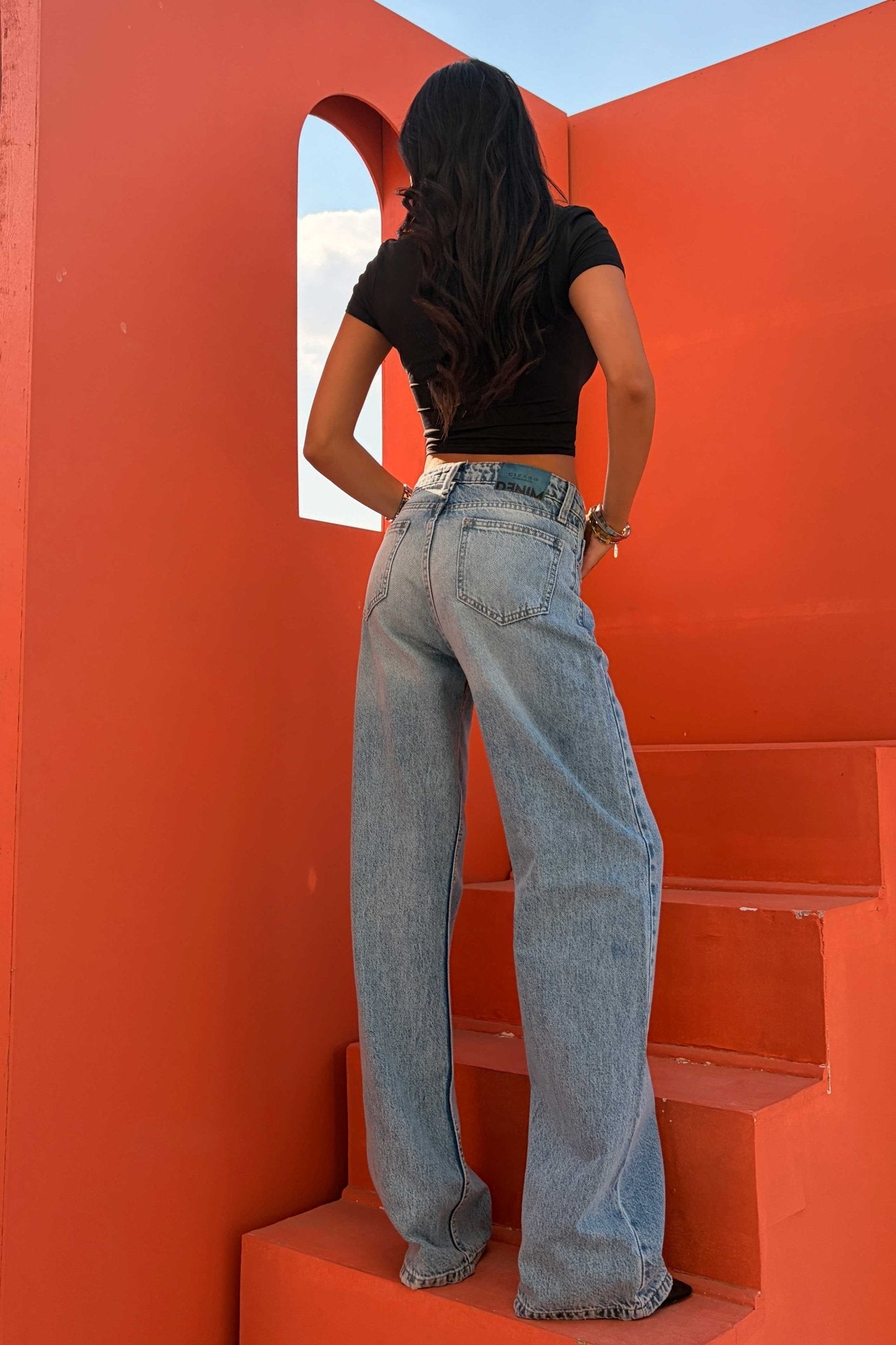Wide Leg – Mid Rise Light Vintage Blue Jeans Mom-Fit CIZARO - Cizaro Jeans