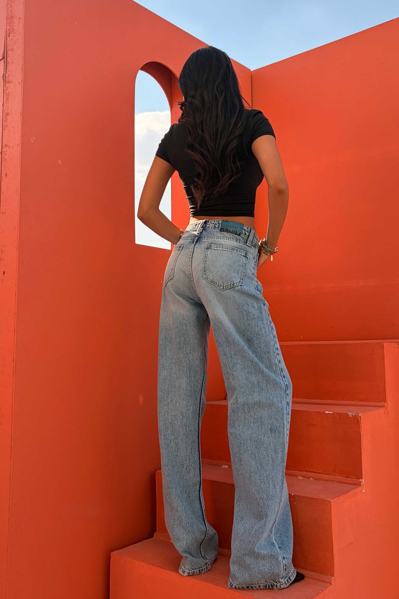 Wide Leg – Mid Rise Light Vintage Blue Jeans Mom-Fit CIZARO - Cizaro Jeans