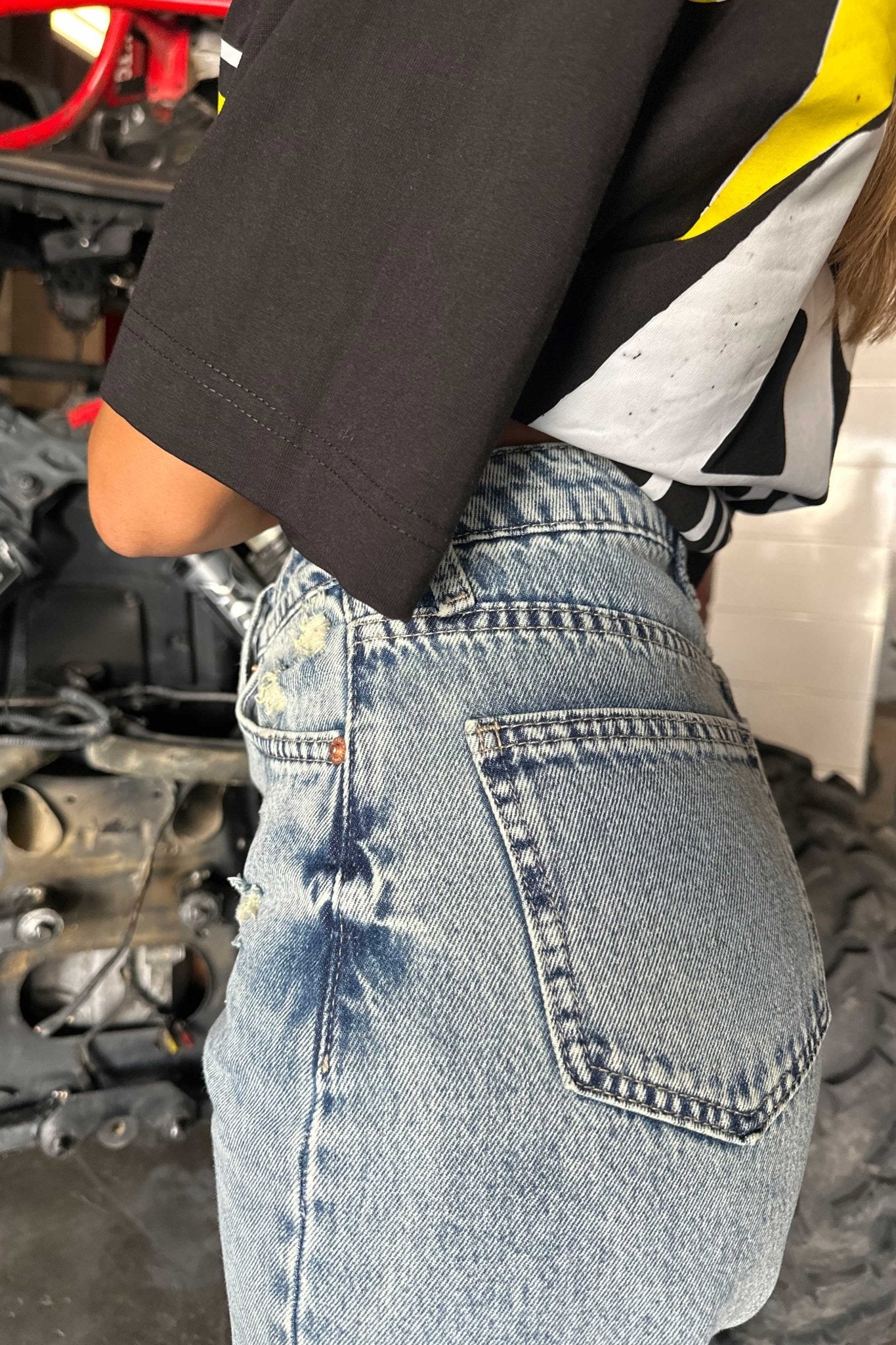 Wide-Leg Raw Hem - High-Waist Light Acid Vintage Blue Jeans wide leg CIZARO - Cizaro Jeans