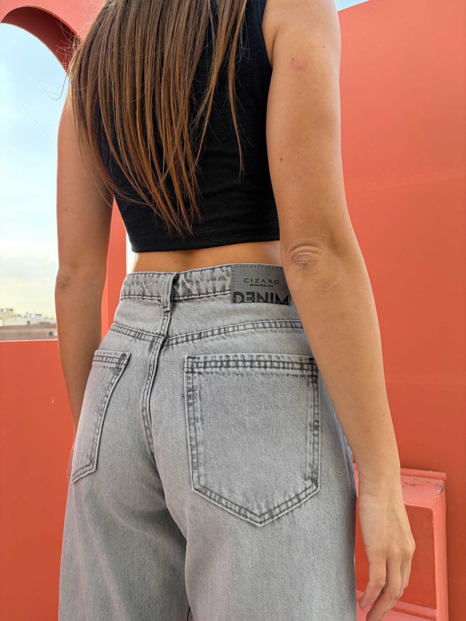 Baggy – Mid Rise Light Acid Grey Jeans Mom-Fit CIZARO - Cizaro Jeans