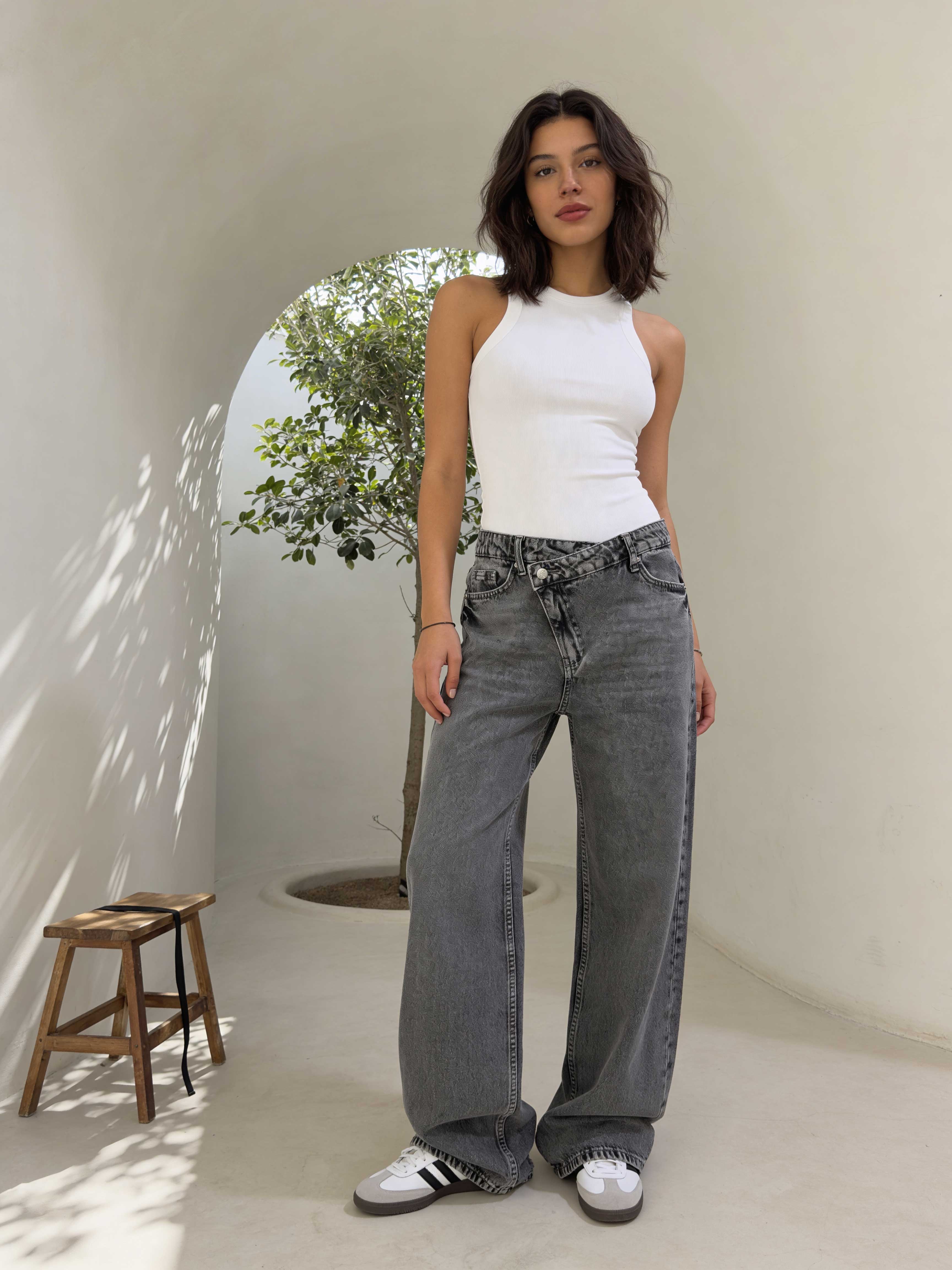 Crossover Baggy – Mid-Waist Perfect Grey Jeans Baggy CIZARO - Cizaro Jeans