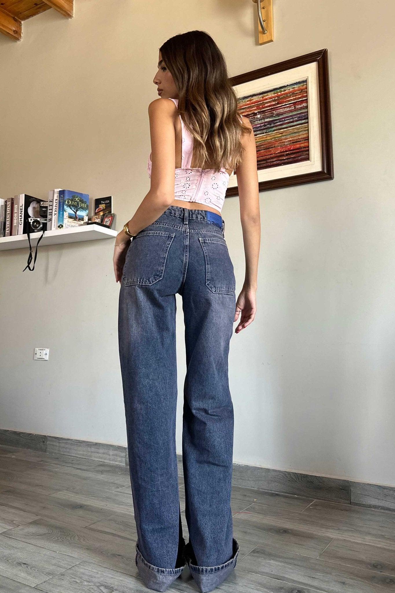 Baggy - High-Waist Dark Pink-Tinted Vintage Blue Jeans Baggy CIZARO - Cizaro Jeans