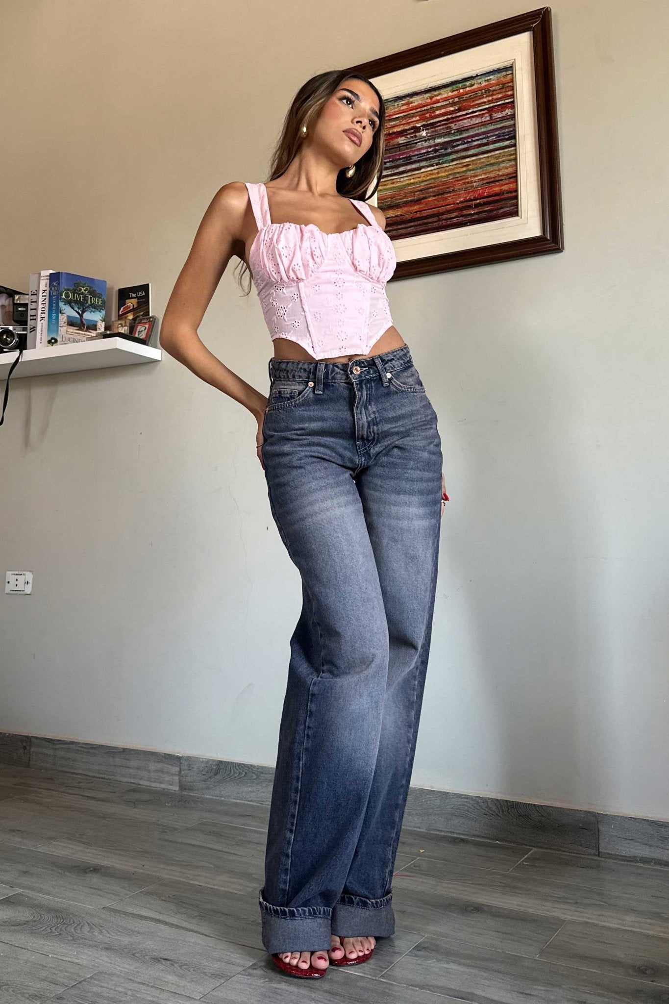 Baggy - High-Waist Dark Pink-Tinted Vintage Blue Jeans Baggy CIZARO - Cizaro Jeans