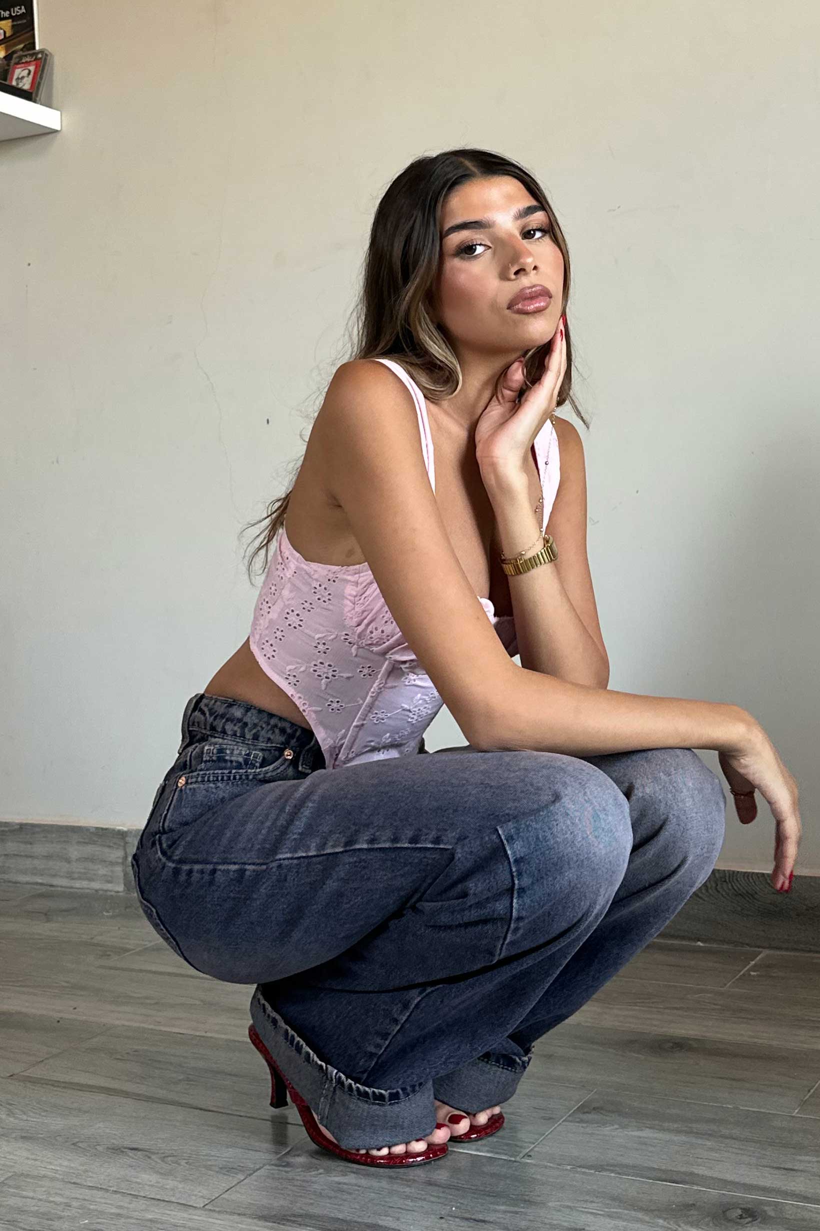 Baggy - High-Waist Dark Pink-Tinted Vintage Blue Jeans Baggy CIZARO - Cizaro Jeans