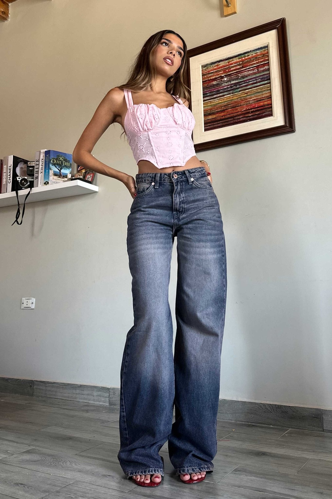 Baggy - High-Waist Dark Pink-Tinted Vintage Blue Jeans Baggy CIZARO - Cizaro Jeans