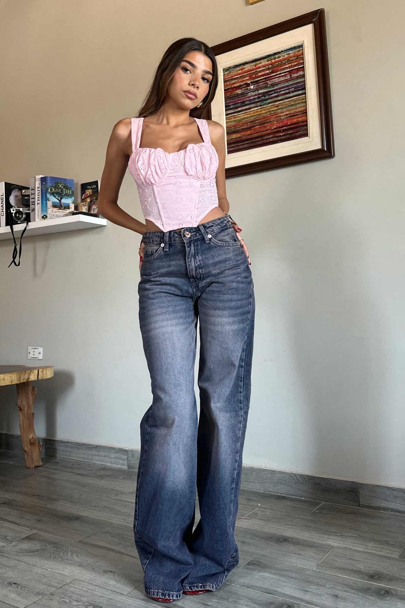 Baggy - High-Waist Dark Pink-Tinted Vintage Blue Jeans Baggy CIZARO - Cizaro Jeans