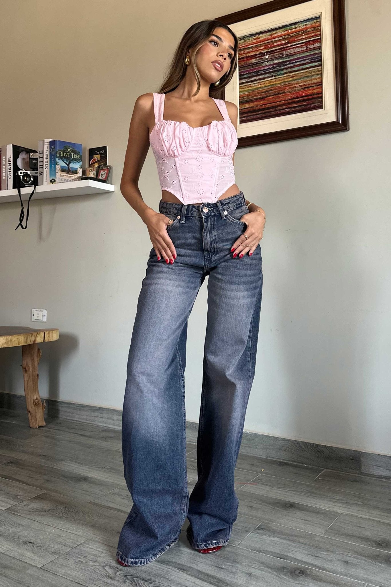 Baggy - High-Waist Dark Pink-Tinted Vintage Blue Jeans Baggy CIZARO - Cizaro Jeans