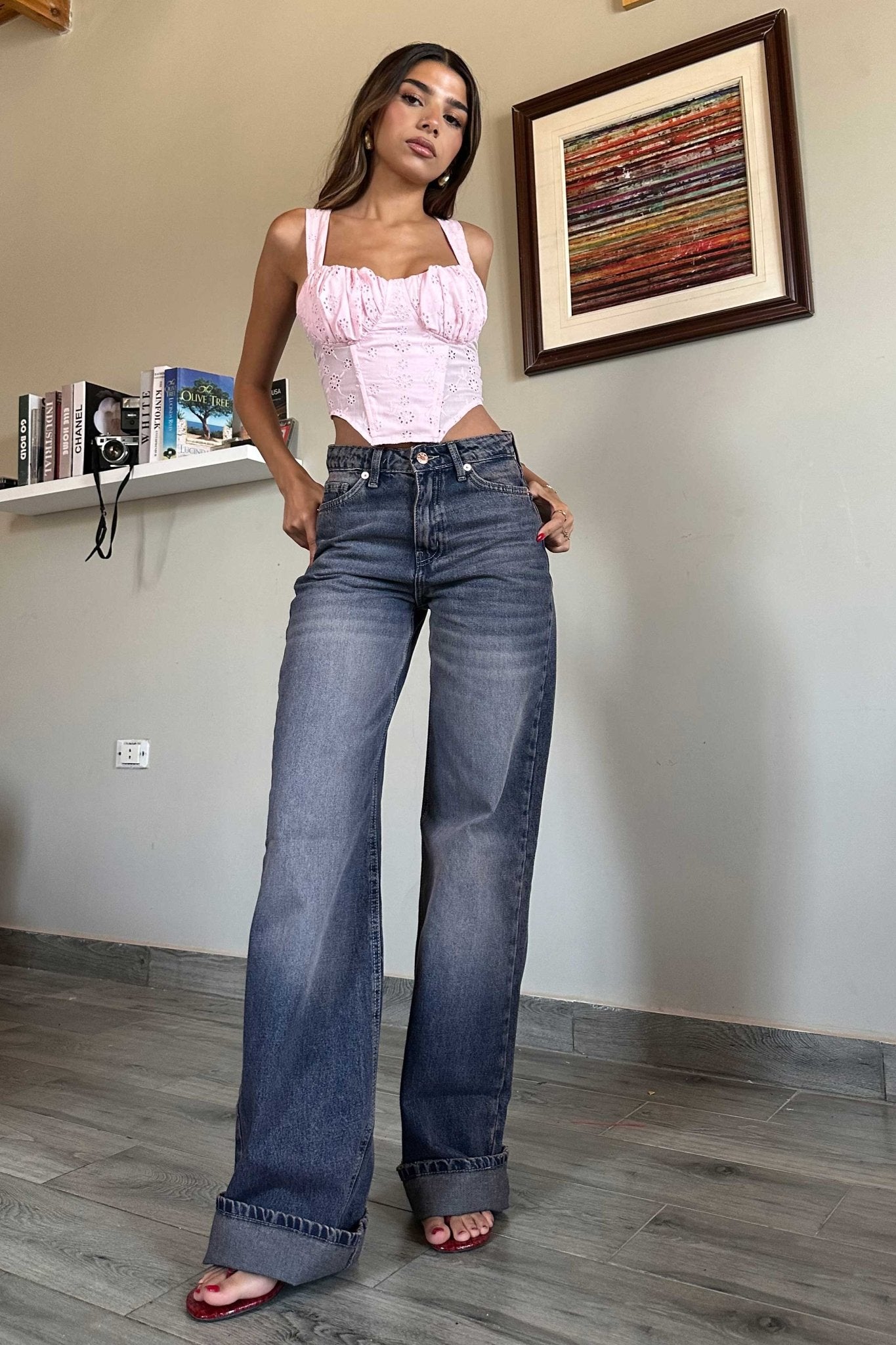 Baggy - High-Waist Dark Pink-Tinted Vintage Blue Jeans Baggy CIZARO - Cizaro Jeans